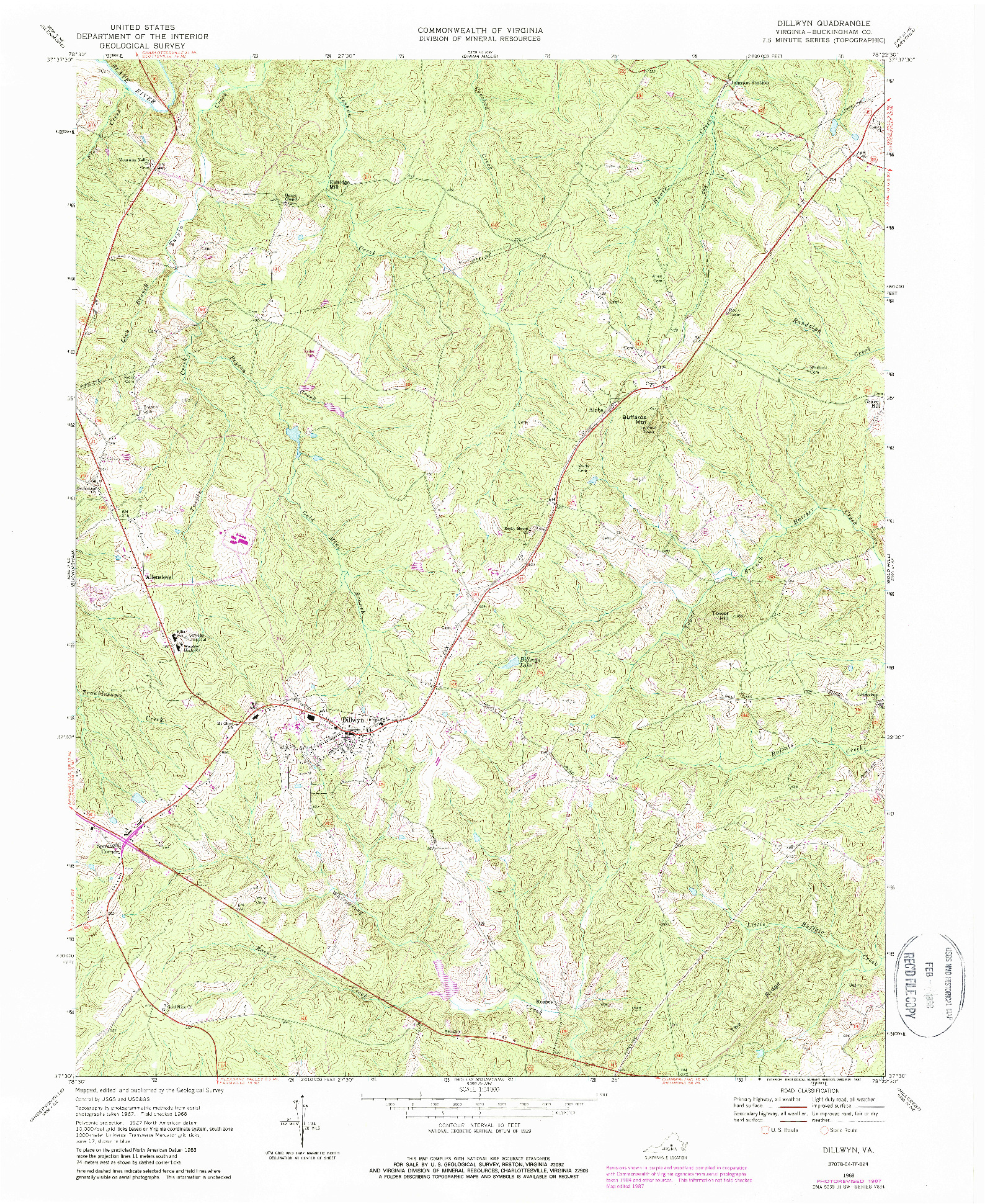 USGS 1:24000-SCALE QUADRANGLE FOR DILLWYN, VA 1968