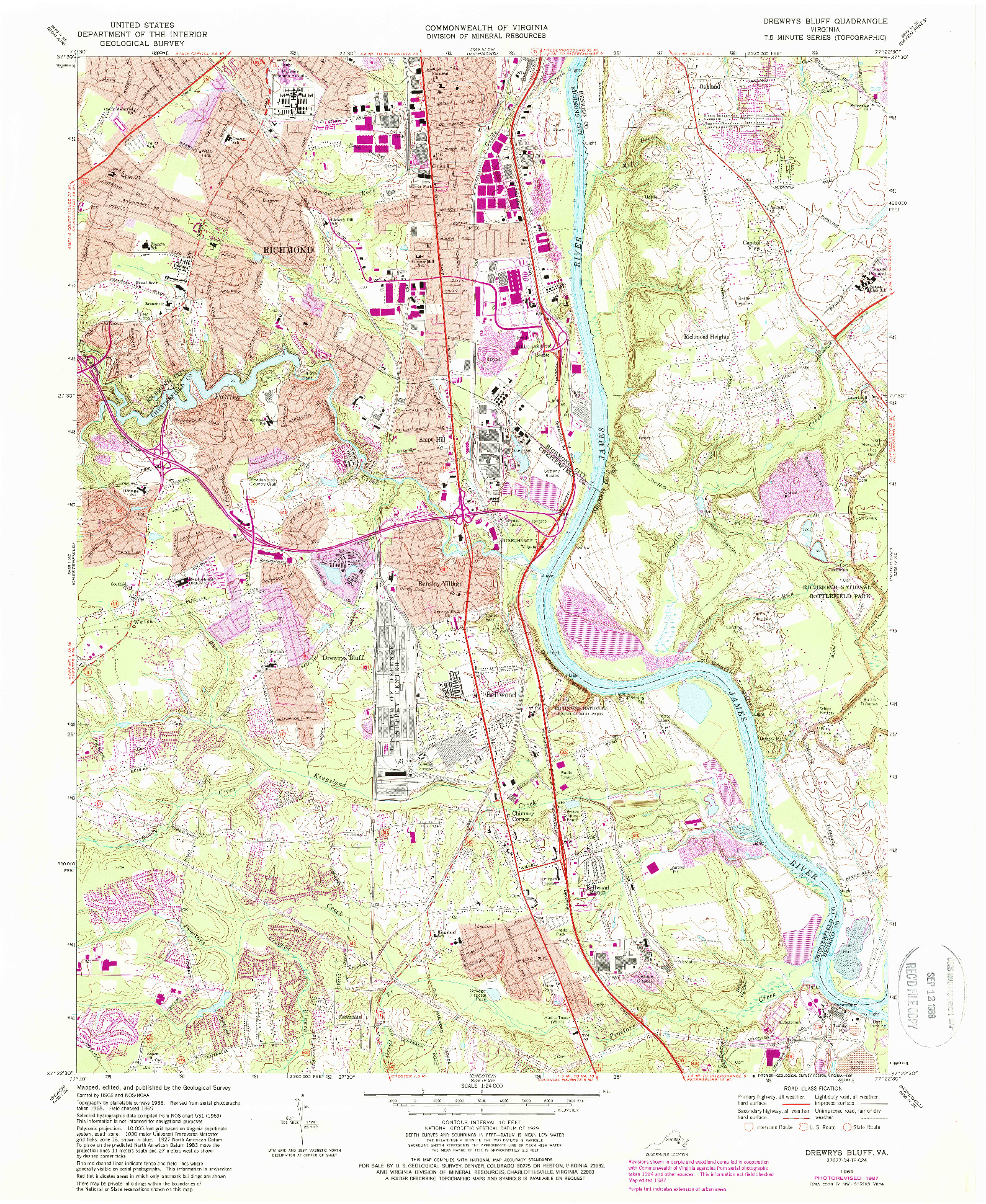 USGS 1:24000-SCALE QUADRANGLE FOR DREWRYS BLUFF, VA 1969