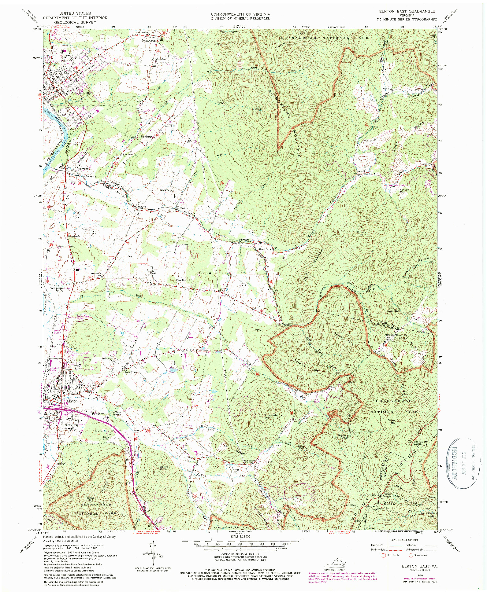 USGS 1:24000-SCALE QUADRANGLE FOR ELKTON EAST, VA 1965