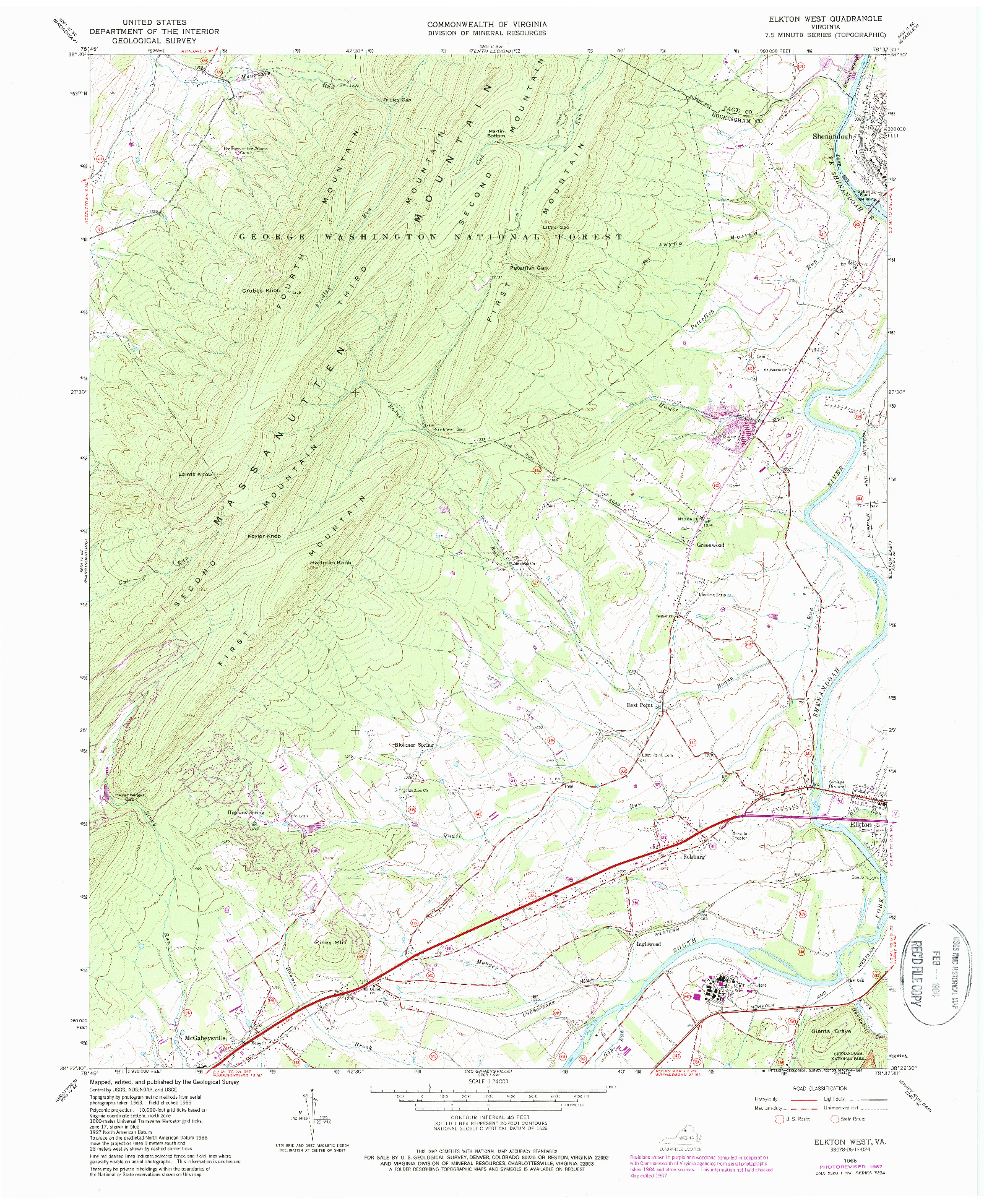 USGS 1:24000-SCALE QUADRANGLE FOR ELKTON WEST, VA 1965