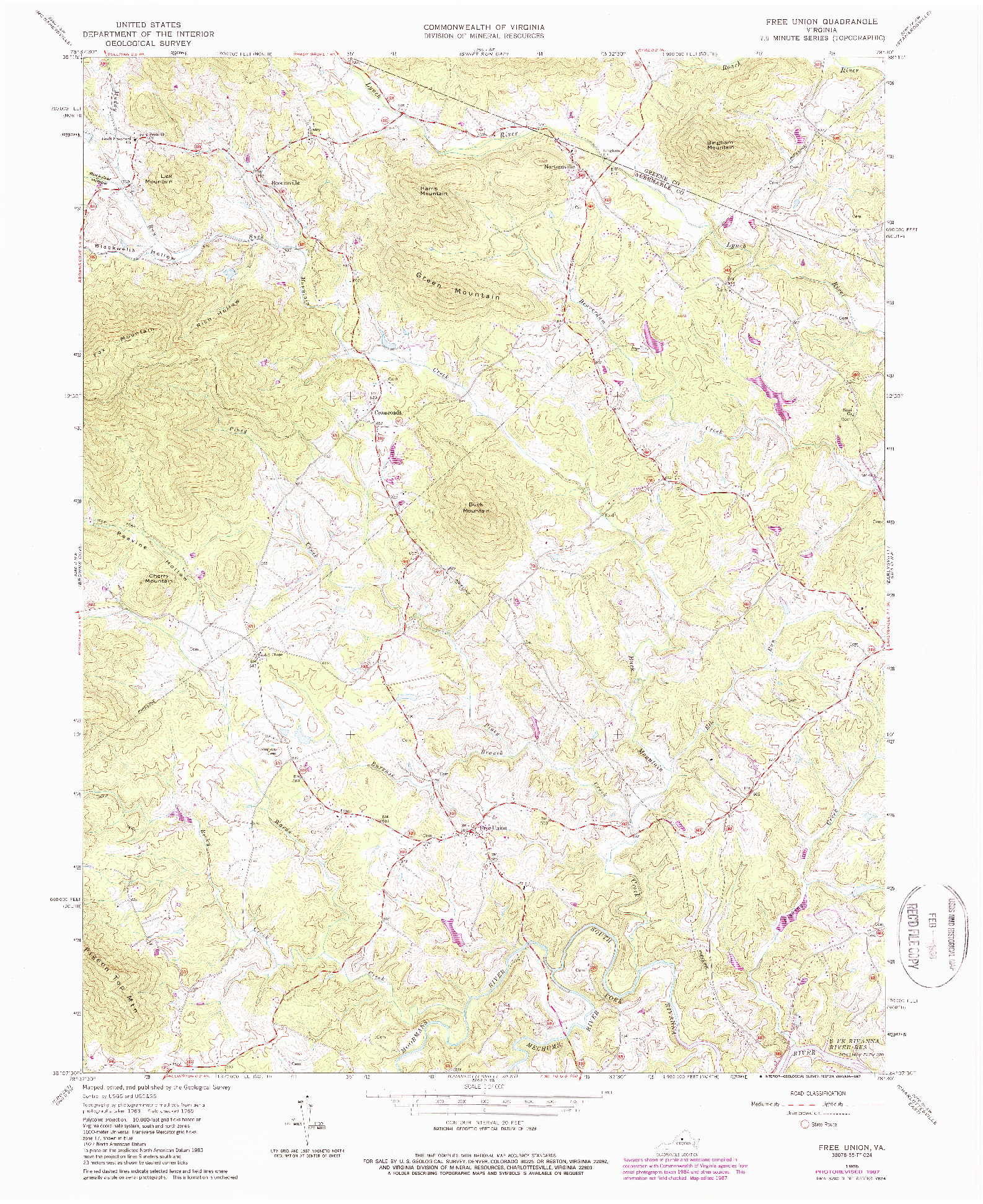 USGS 1:24000-SCALE QUADRANGLE FOR FREE UNION, VA 1965