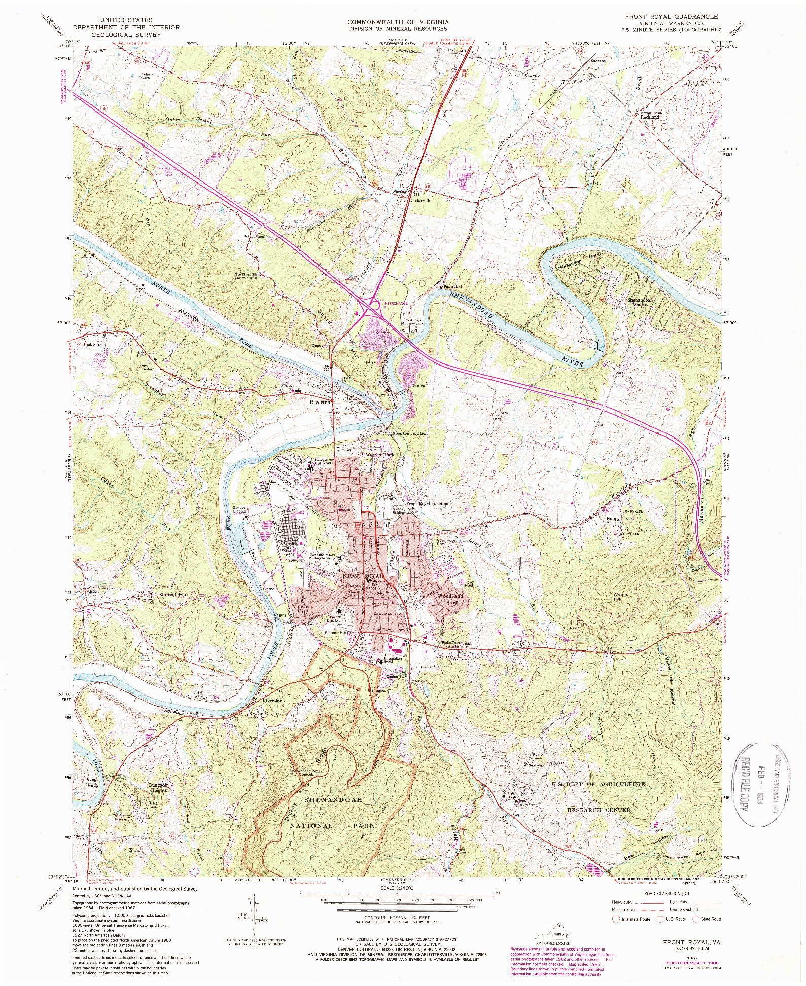 USGS 1:24000-SCALE QUADRANGLE FOR FRONT ROYAL, VA 1967