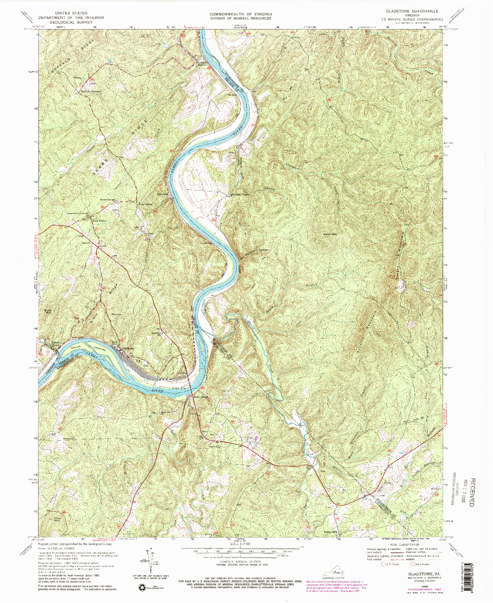 USGS 1:24000-SCALE QUADRANGLE FOR GLADSTONE, VA 1969