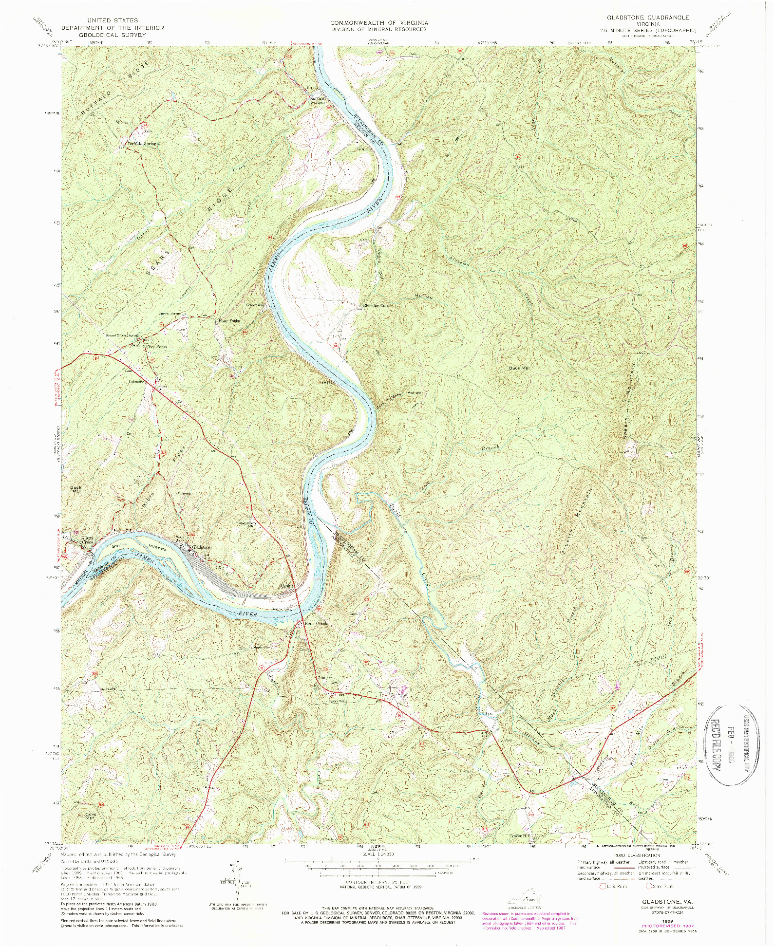 USGS 1:24000-SCALE QUADRANGLE FOR GLADSTONE, VA 1969