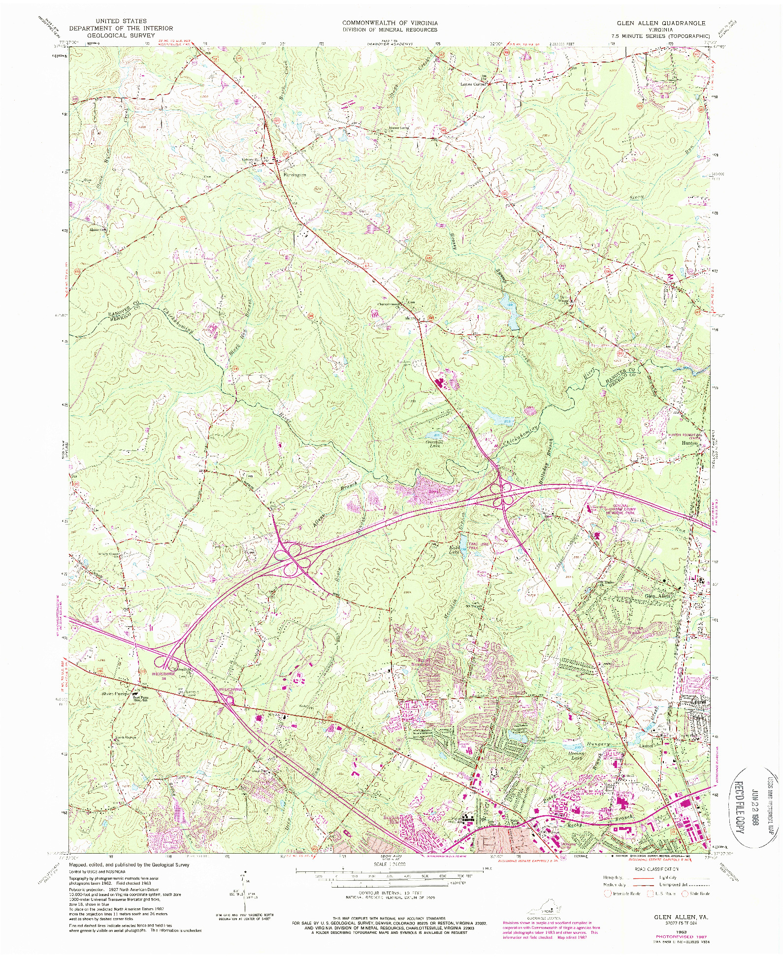 USGS 1:24000-SCALE QUADRANGLE FOR GLEN ALLEN, VA 1963