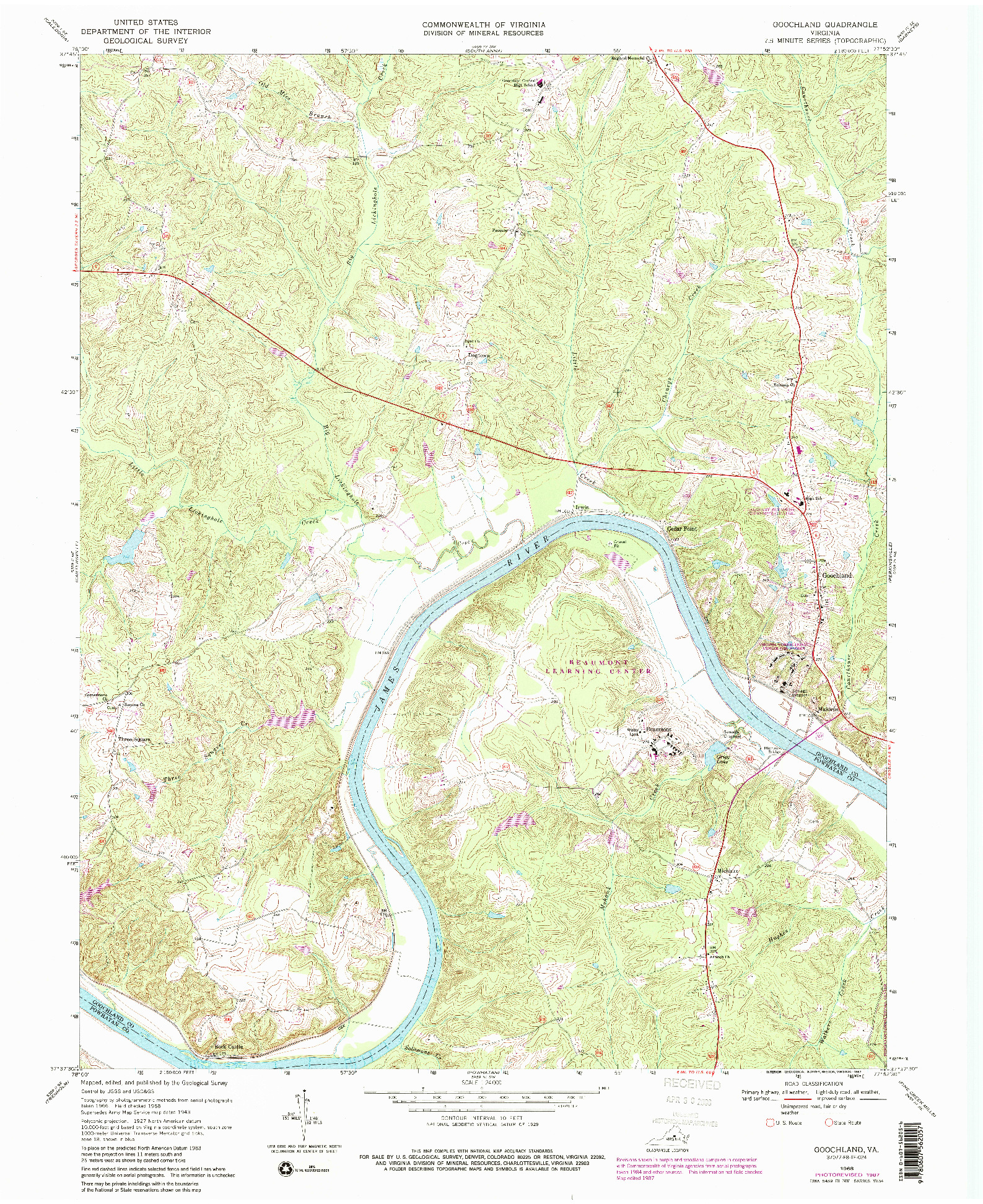 USGS 1:24000-SCALE QUADRANGLE FOR GOOCHLAND, VA 1968