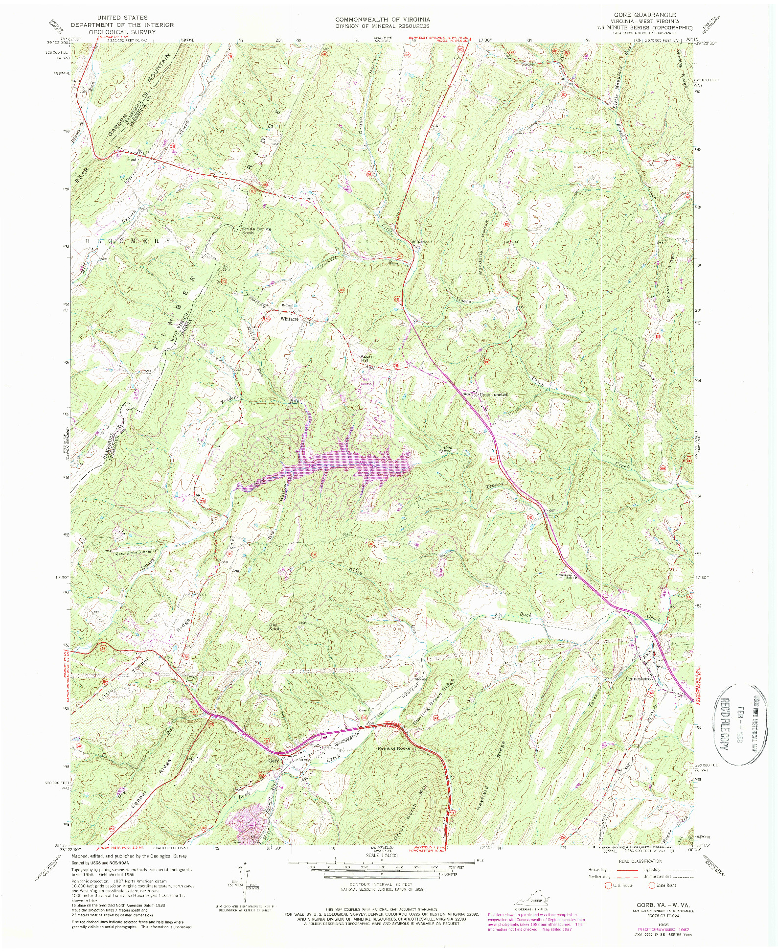 USGS 1:24000-SCALE QUADRANGLE FOR GORE, VA 1965