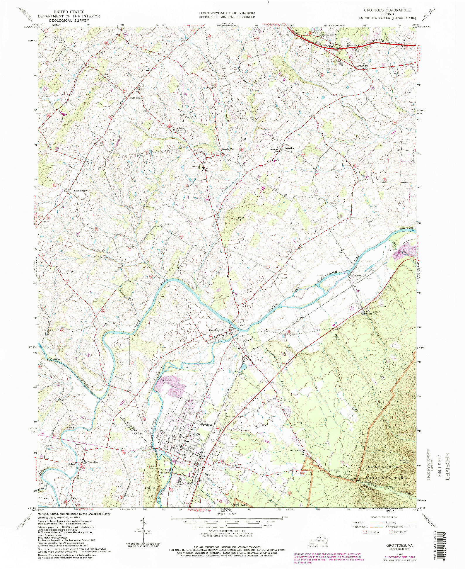 USGS 1:24000-SCALE QUADRANGLE FOR GROTTOES, VA 1964