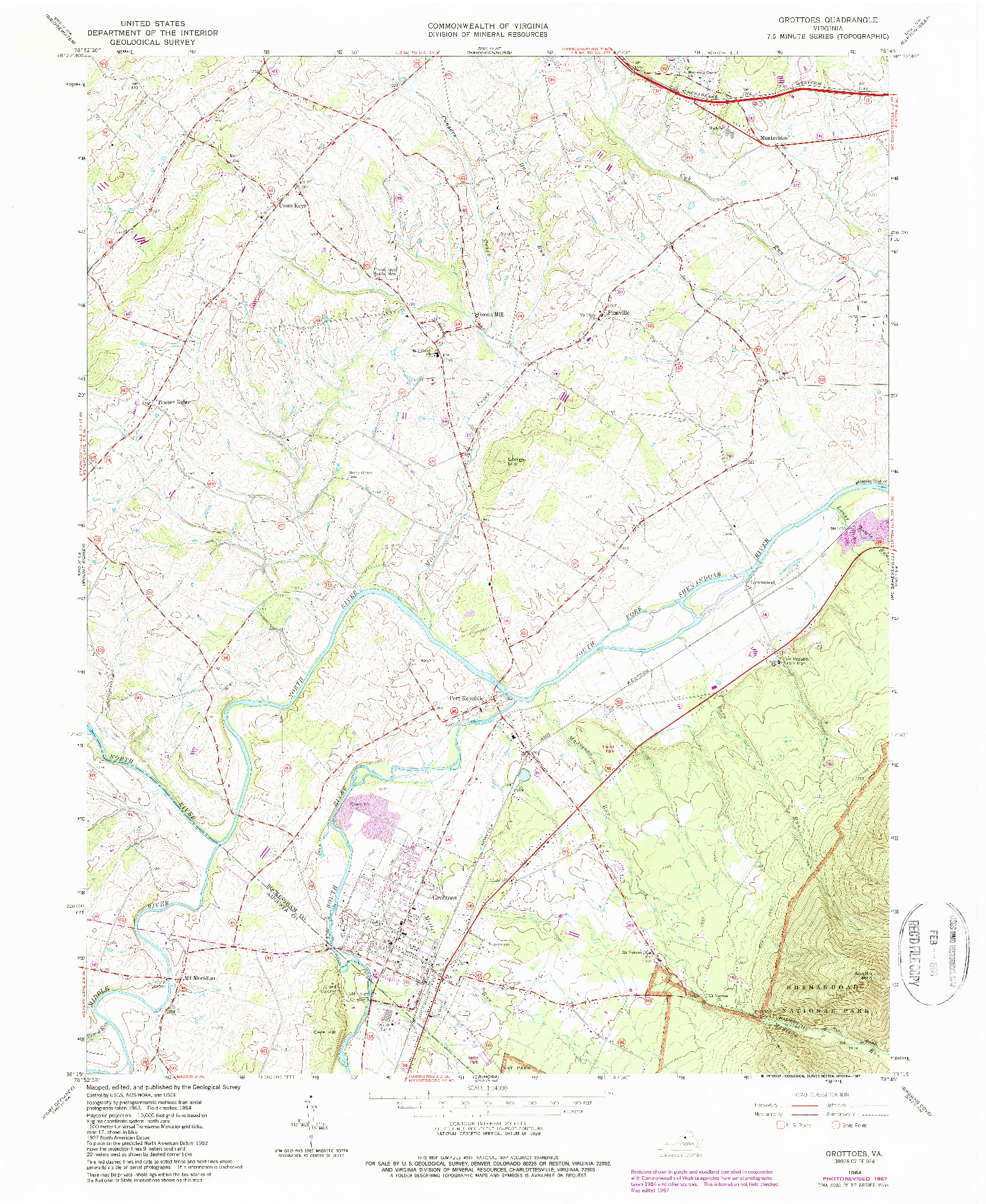 USGS 1:24000-SCALE QUADRANGLE FOR GROTTOES, VA 1964
