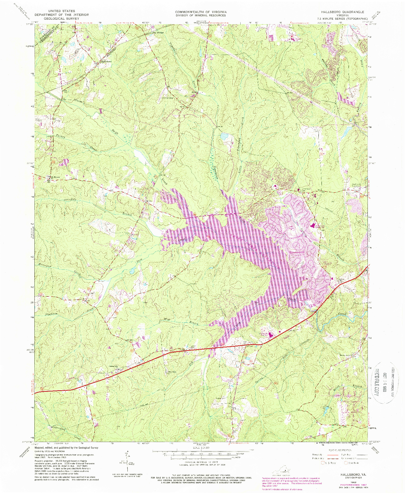 USGS 1:24000-SCALE QUADRANGLE FOR HALLSBORO, VA 1963