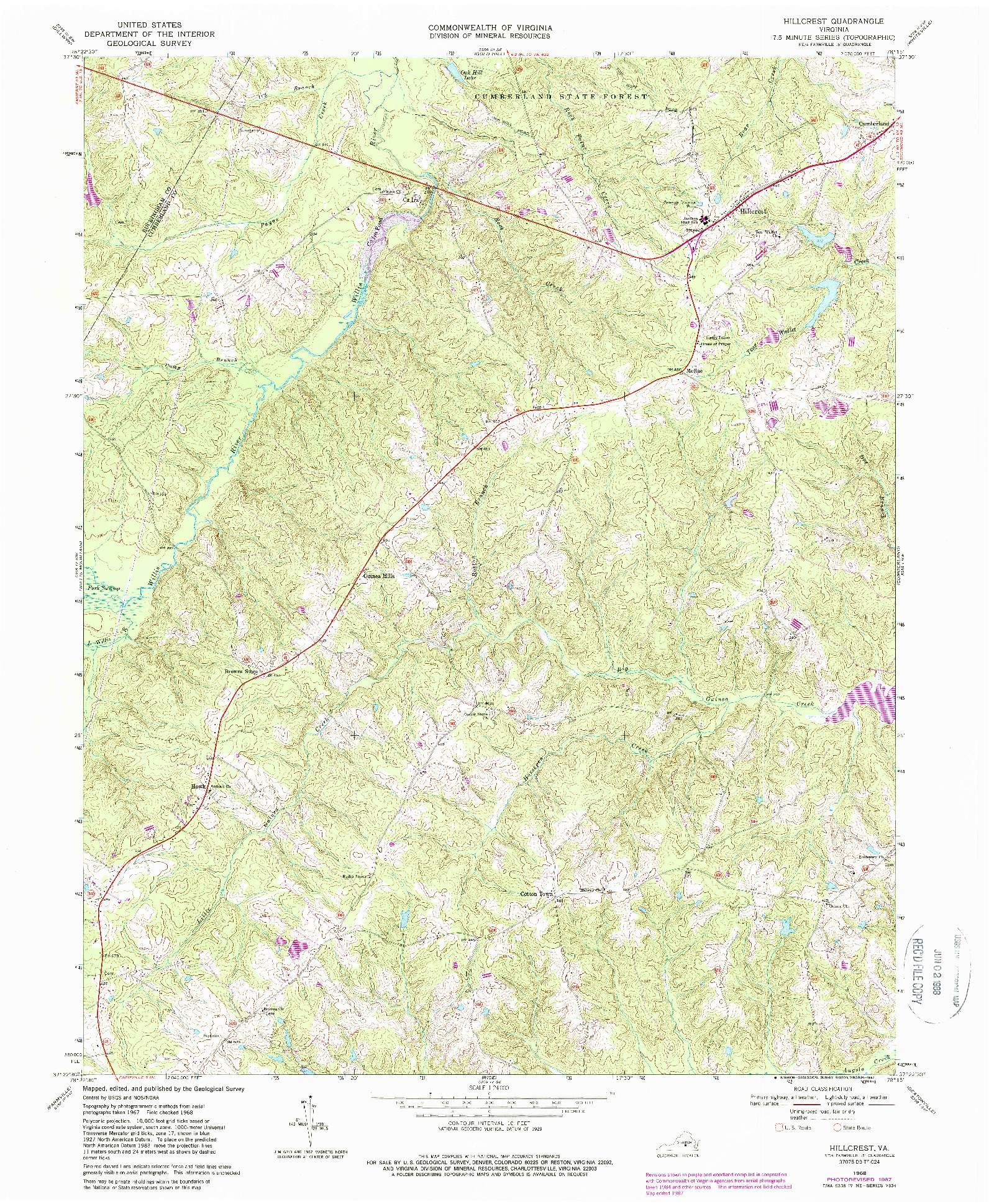 USGS 1:24000-SCALE QUADRANGLE FOR HILLCREST, VA 1968