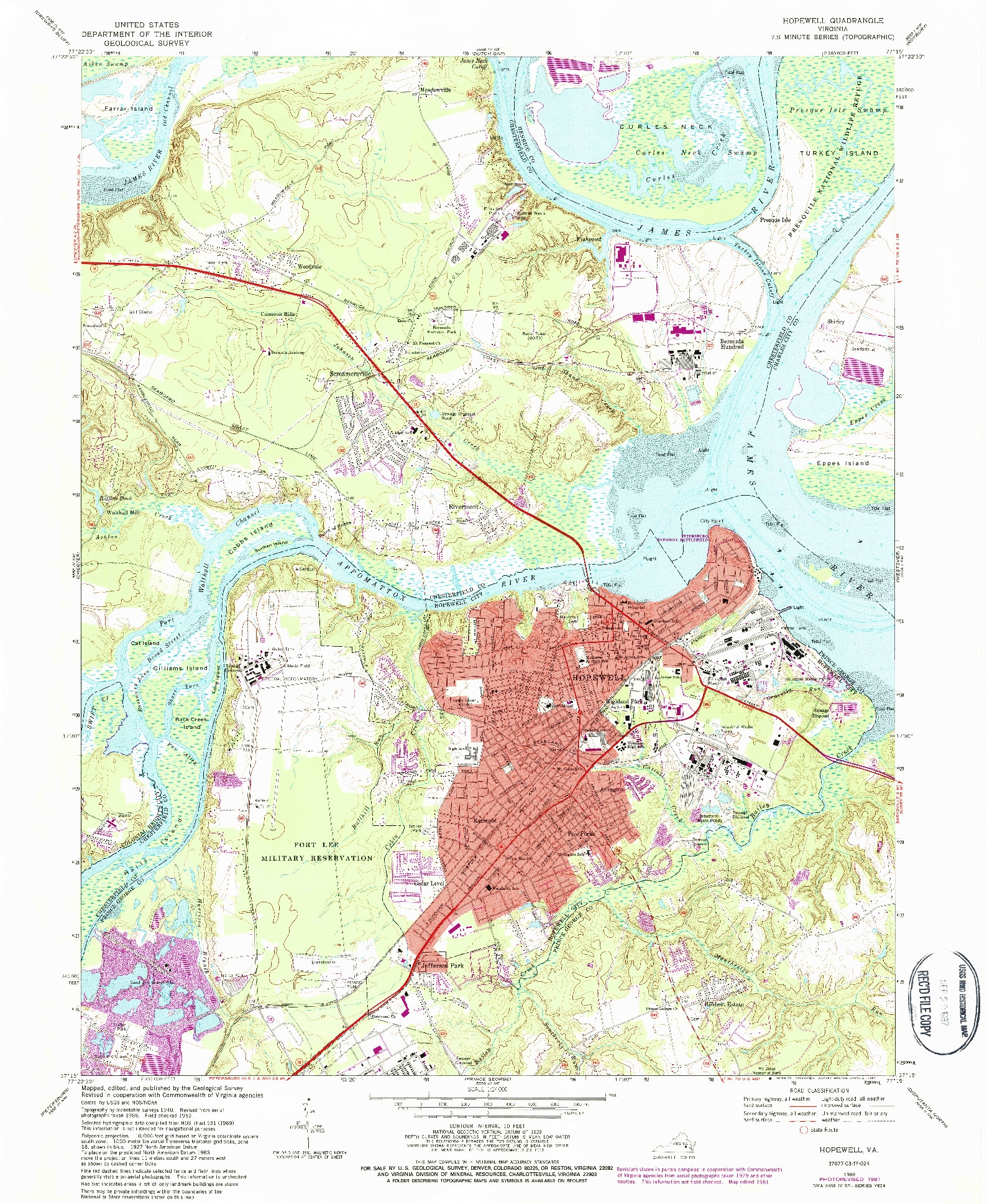 USGS 1:24000-SCALE QUADRANGLE FOR HOPEWELL, VA 1969