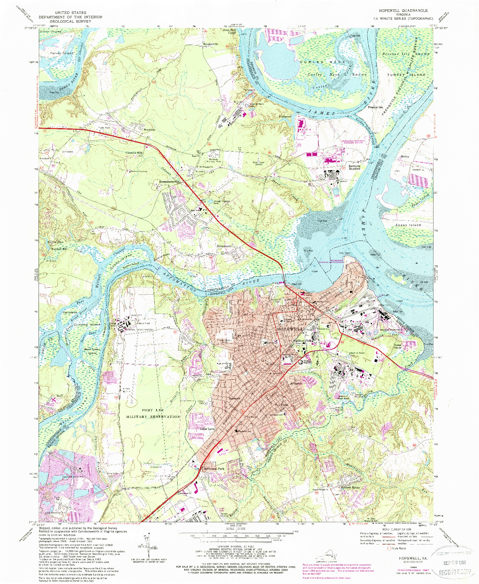 USGS 1:24000-SCALE QUADRANGLE FOR HOPEWELL, VA 1969