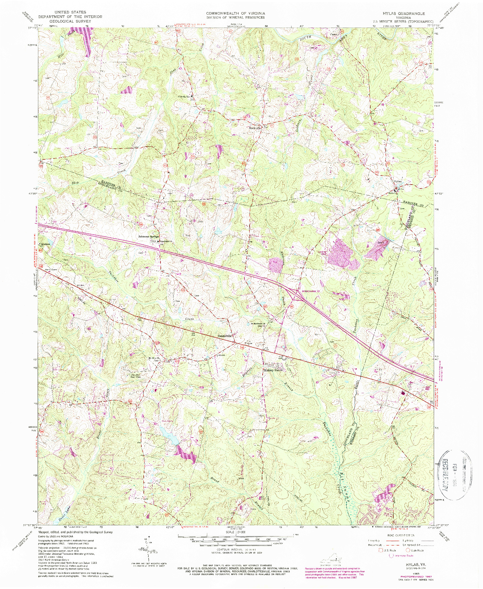 USGS 1:24000-SCALE QUADRANGLE FOR HYLAS, VA 1963