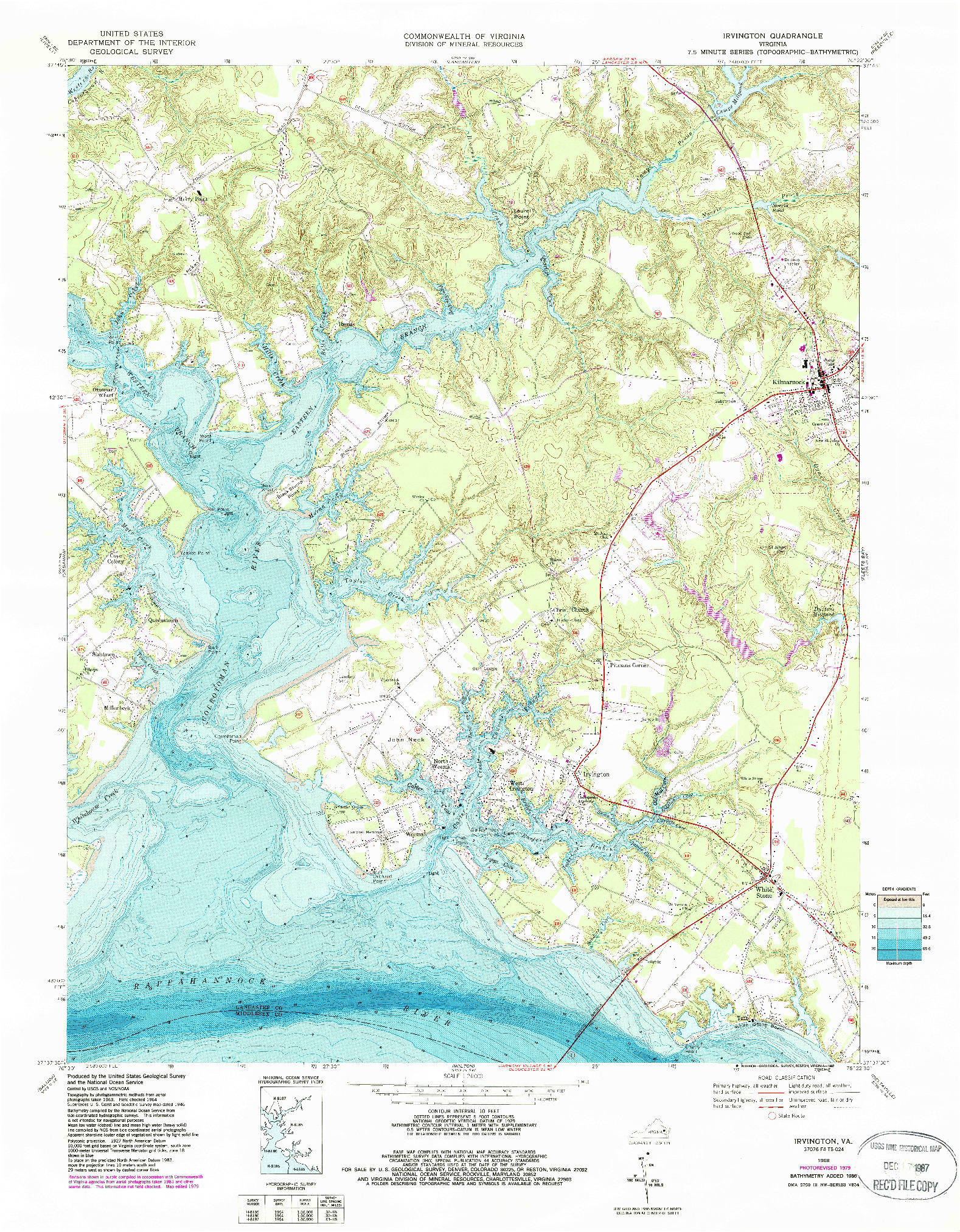 USGS 1:24000-SCALE QUADRANGLE FOR IRVINGTON, VA 1968