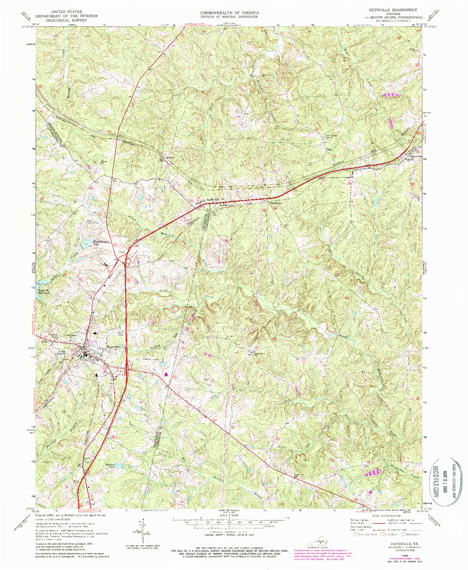 USGS 1:24000-SCALE QUADRANGLE FOR KEYSVILLE, VA 1968