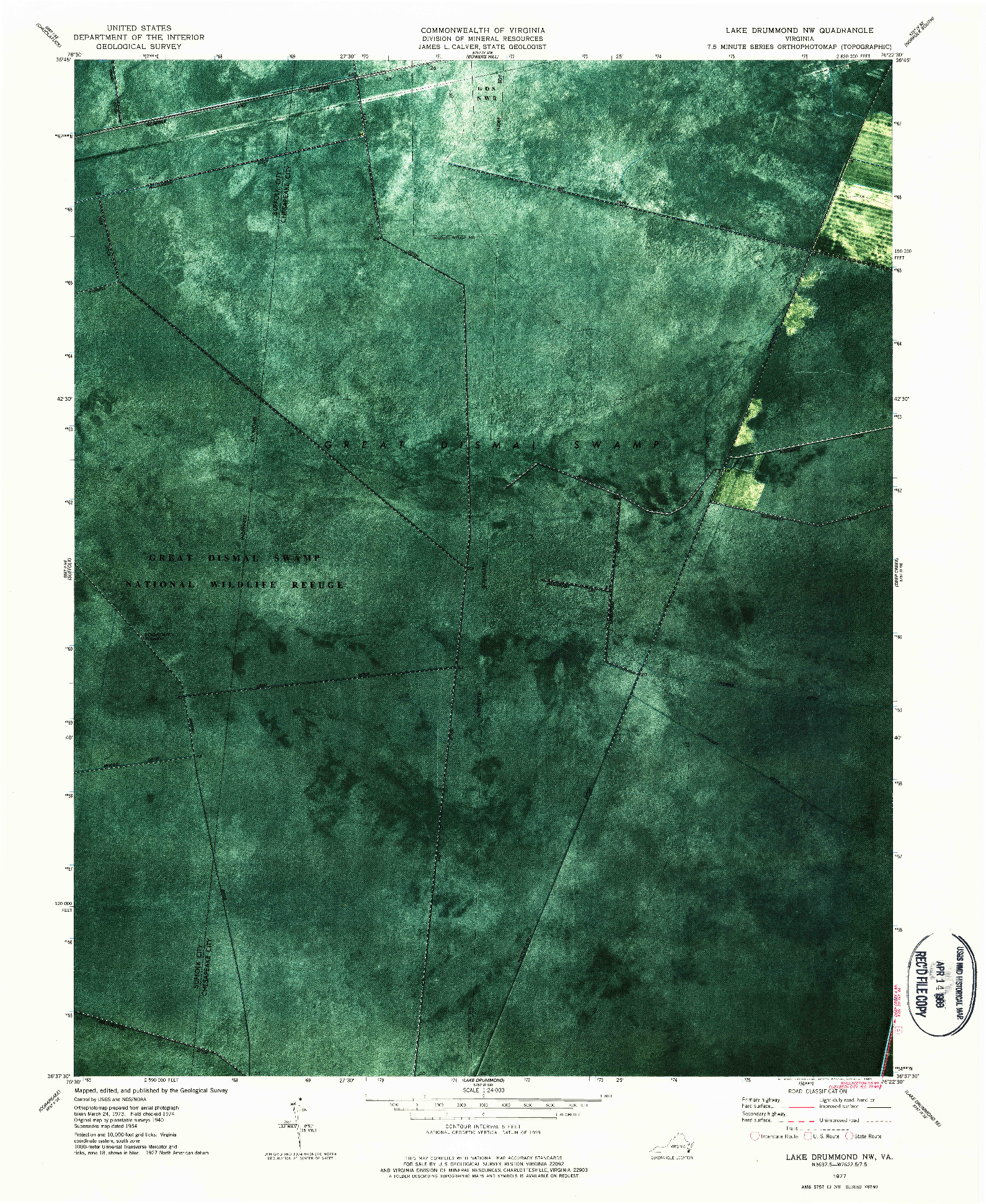 USGS 1:24000-SCALE QUADRANGLE FOR LAKE DRUMMOND NW, VA 1977