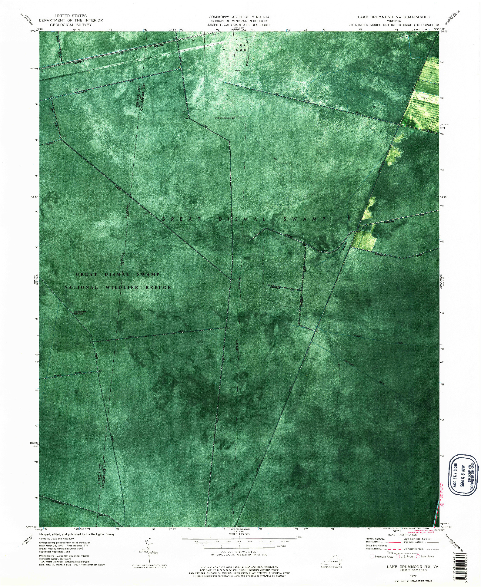 USGS 1:24000-SCALE QUADRANGLE FOR LAKE DRUMMOND NW, VA 1977