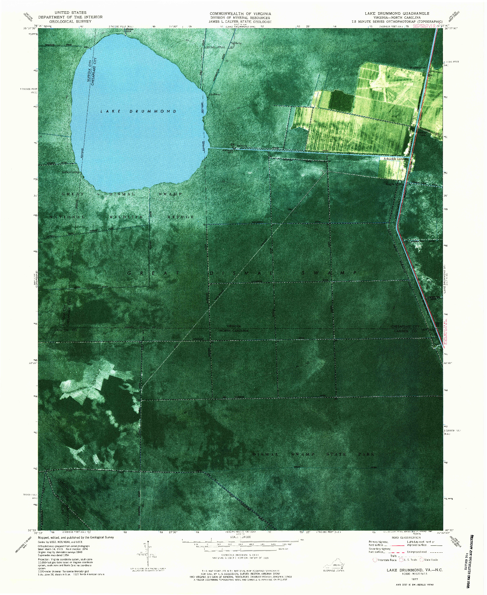 USGS 1:24000-SCALE QUADRANGLE FOR LAKE DRUMMOND, VA 1977