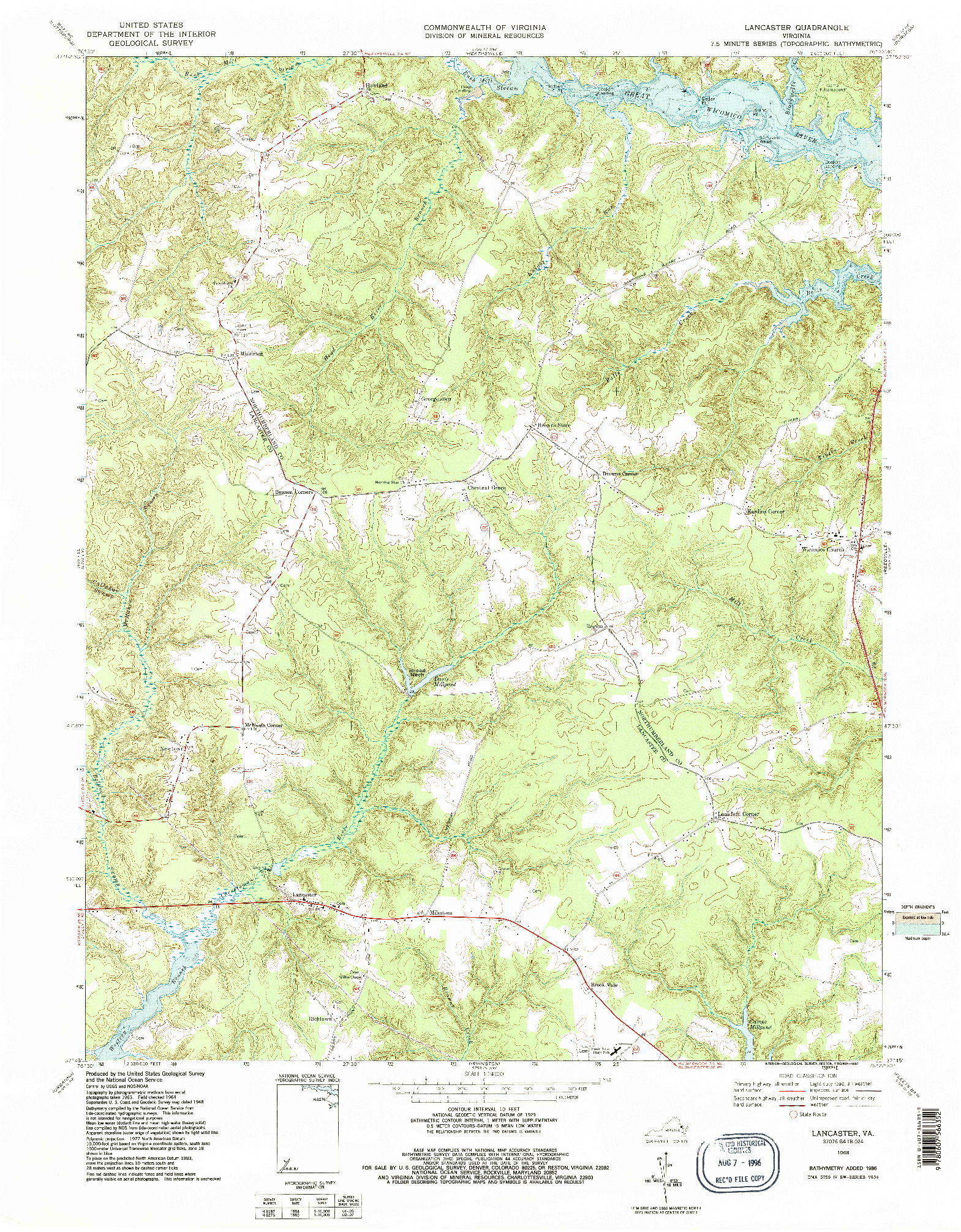 USGS 1:24000-SCALE QUADRANGLE FOR LANCASTER, VA 1968