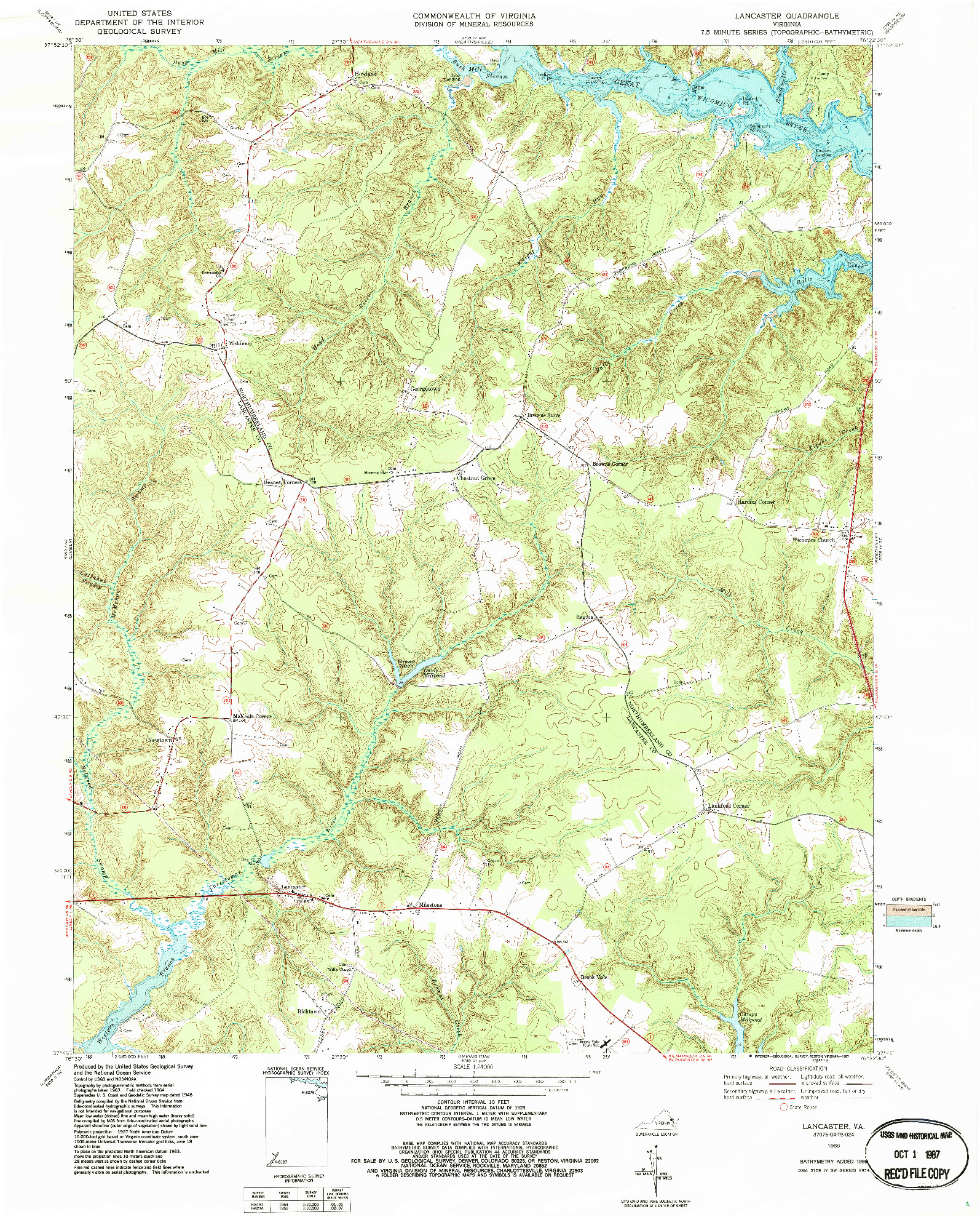 USGS 1:24000-SCALE QUADRANGLE FOR LANCASTER, VA 1968