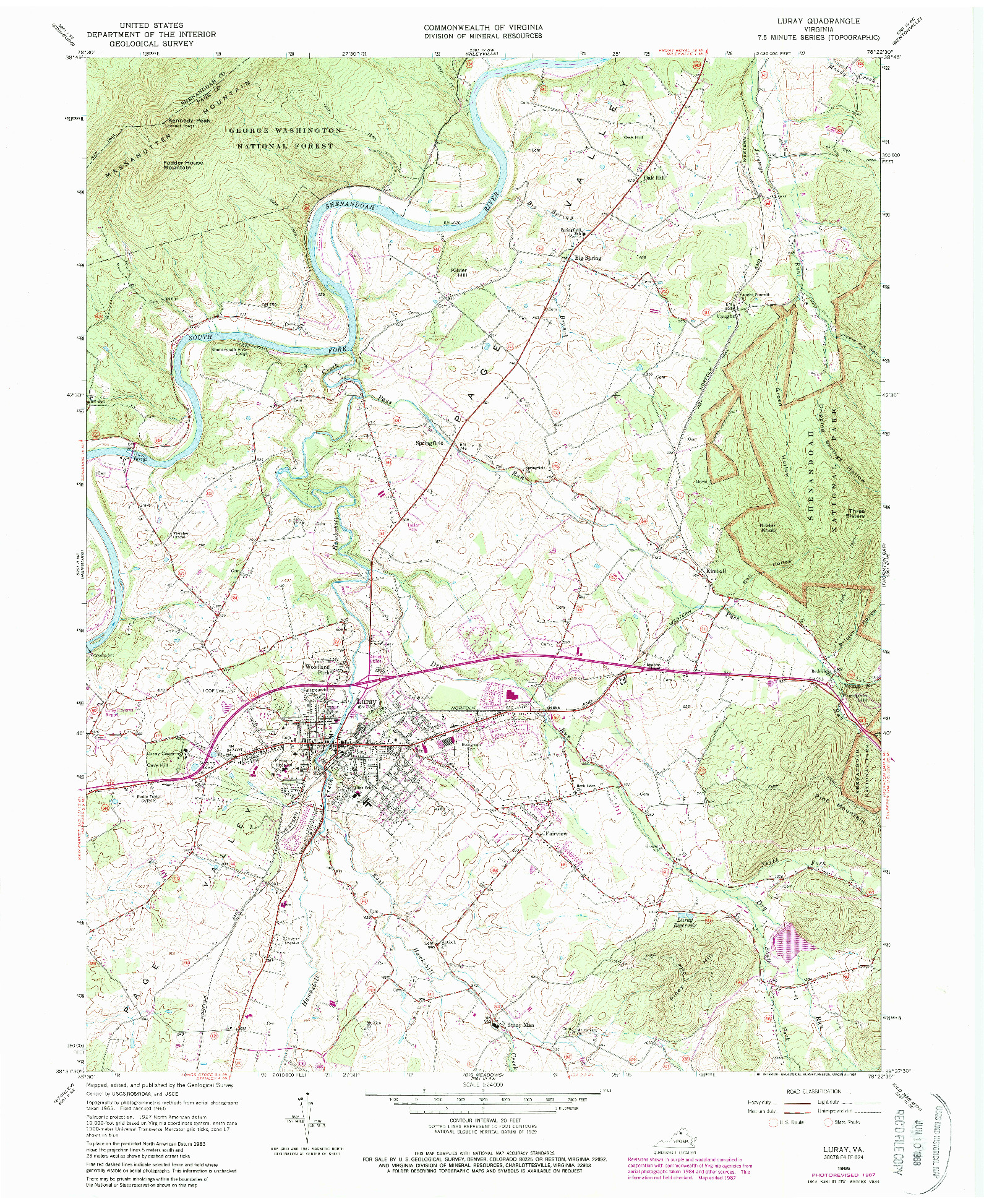 USGS 1:24000-SCALE QUADRANGLE FOR LURAY, VA 1965