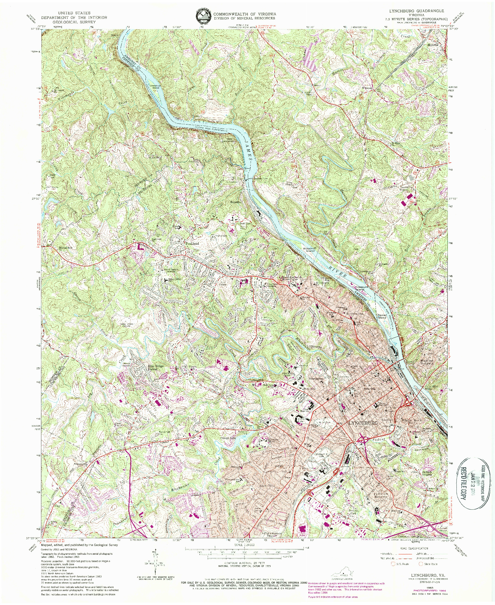 USGS 1:24000-SCALE QUADRANGLE FOR LYNCHBURG, VA 1963