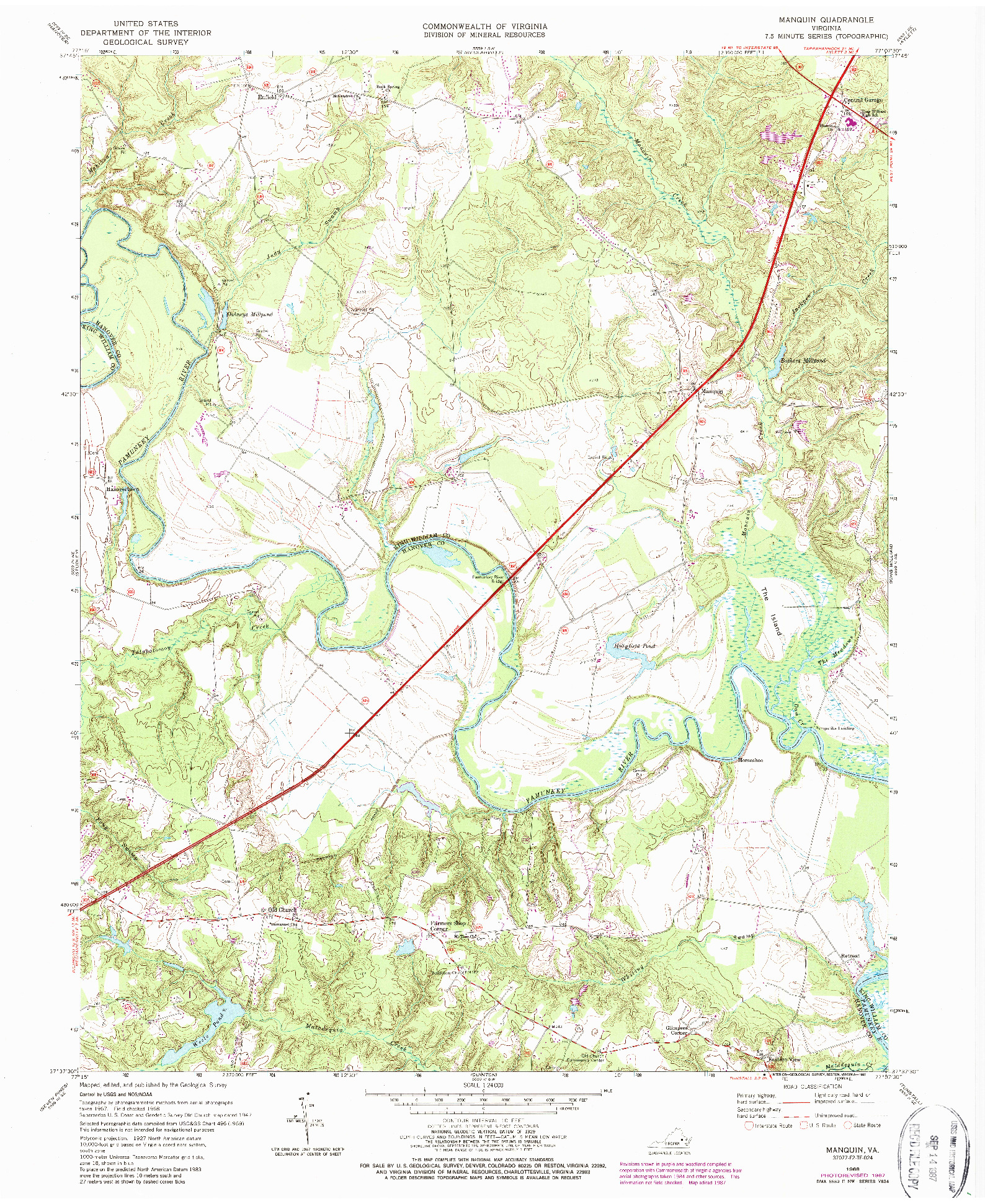 USGS 1:24000-SCALE QUADRANGLE FOR MANQUIN, VA 1968