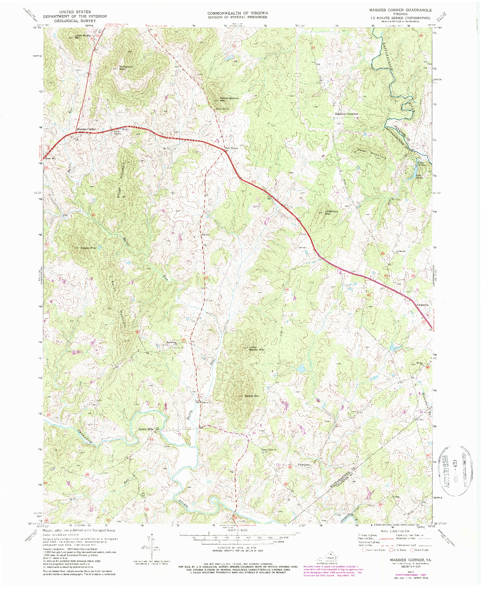 USGS 1:24000-SCALE QUADRANGLE FOR MASSIES CORNER, VA 1971