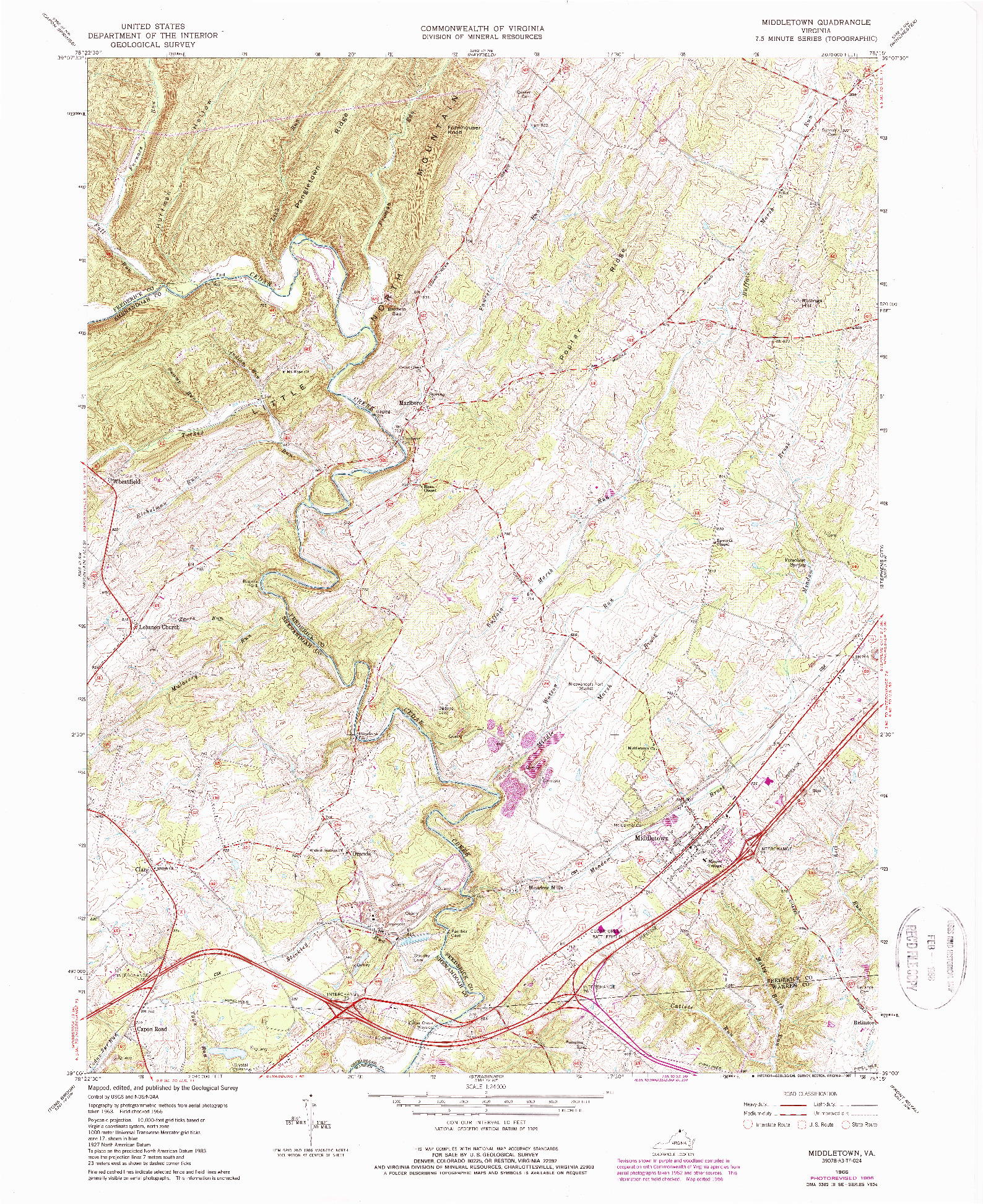 USGS 1:24000-SCALE QUADRANGLE FOR MIDDLETOWN, VA 1966