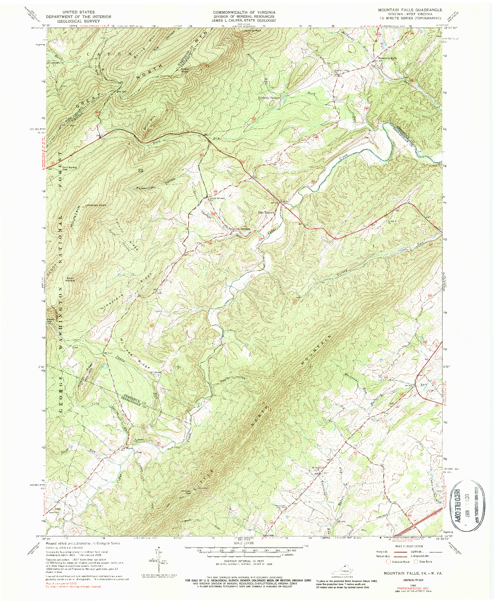 USGS 1:24000-SCALE QUADRANGLE FOR MOUNTAIN FALLS, VA 1965