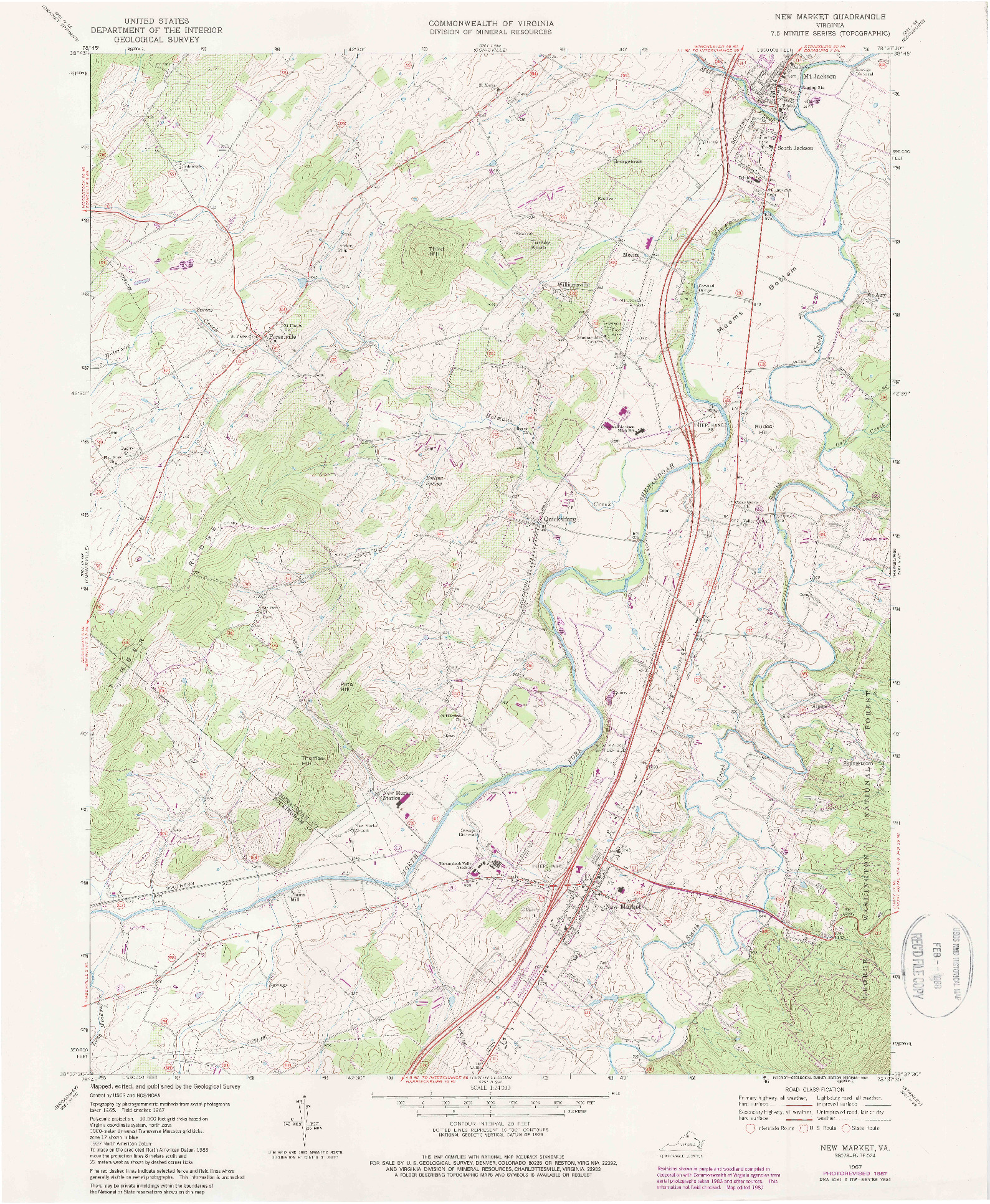 USGS 1:24000-SCALE QUADRANGLE FOR NEW MARKET, VA 1967