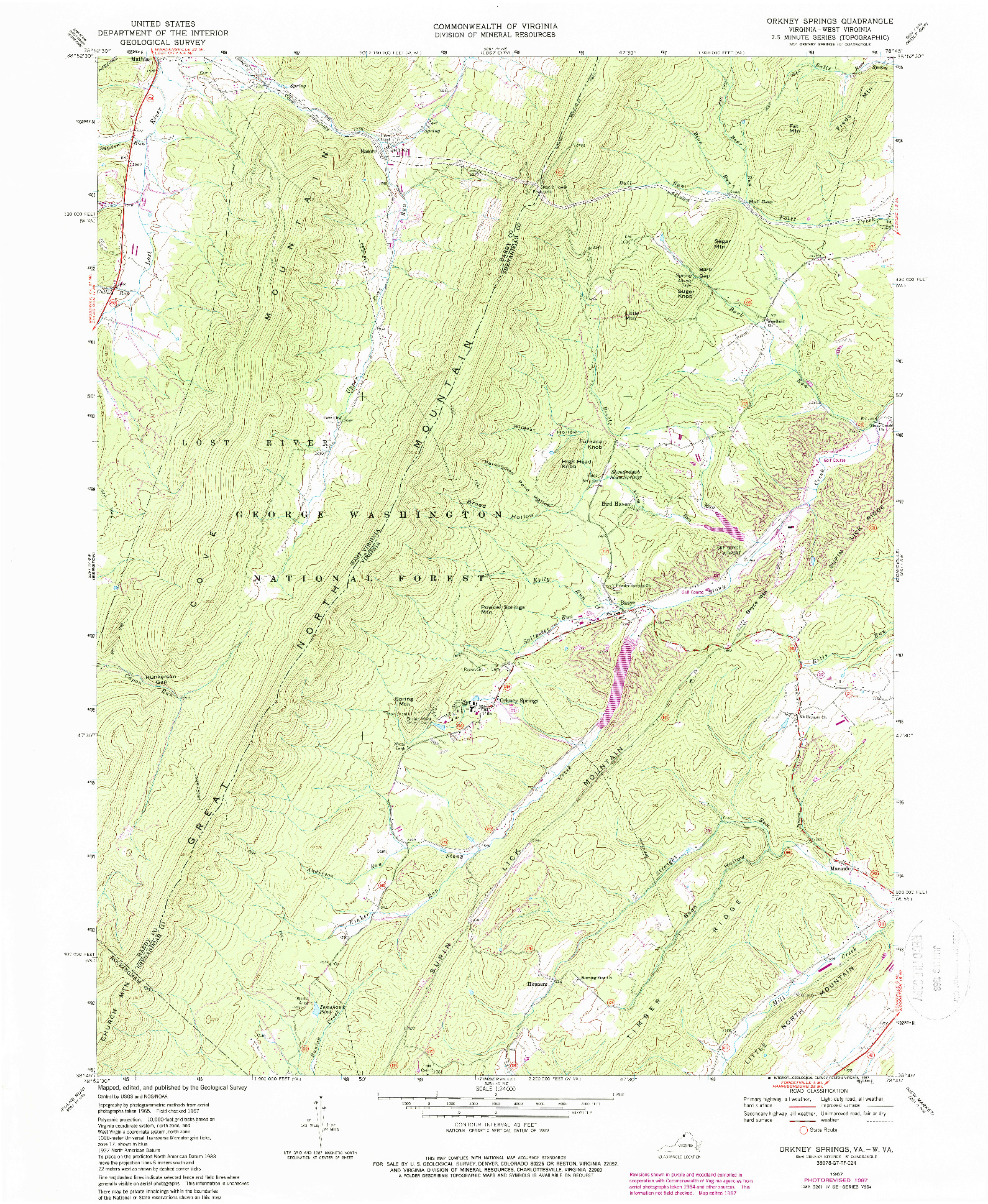 USGS 1:24000-SCALE QUADRANGLE FOR ORKNEY SPRINGS, VA 1967