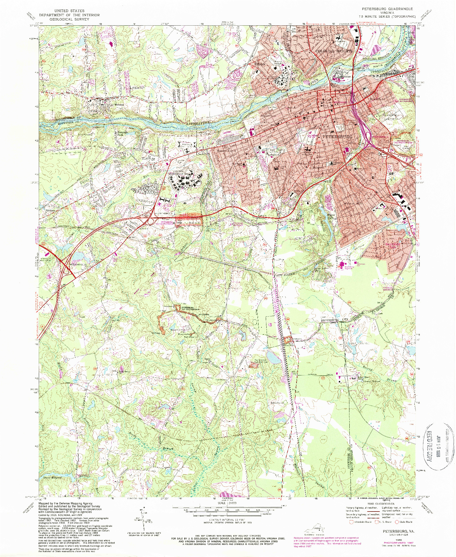 USGS 1:24000-SCALE QUADRANGLE FOR PETERSBURG, VA 1969