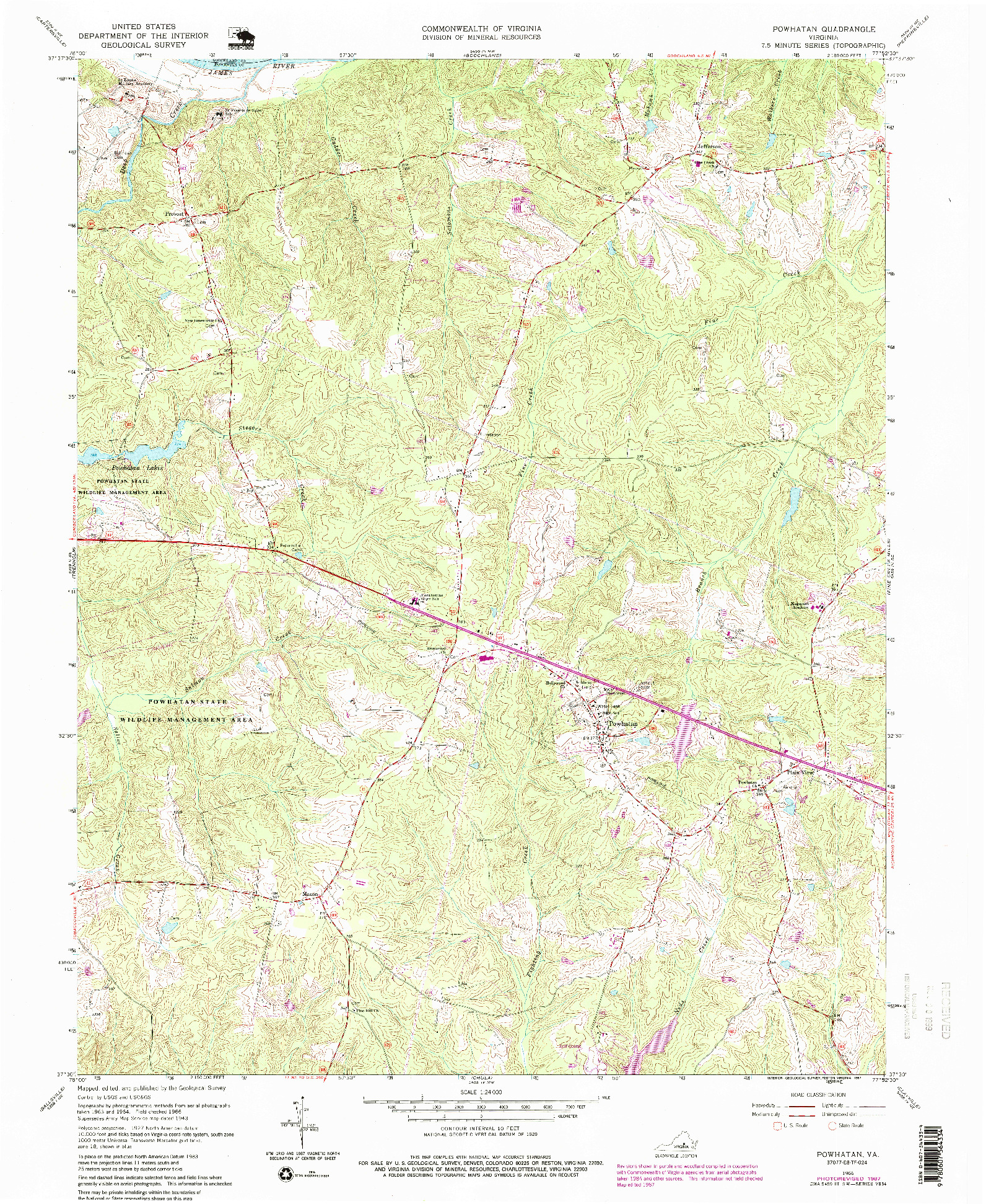 USGS 1:24000-SCALE QUADRANGLE FOR POWHATAN, VA 1966