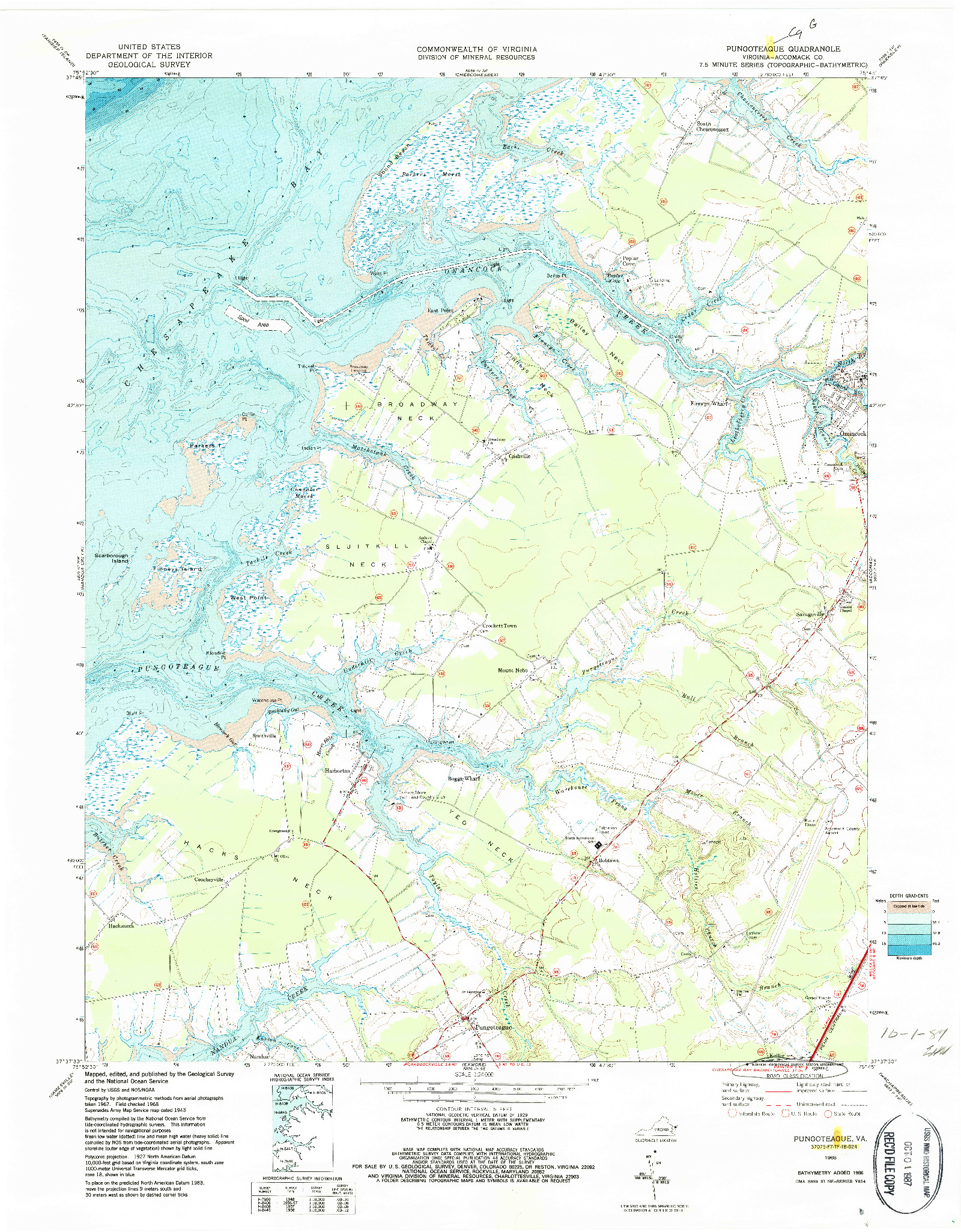 USGS 1:24000-SCALE QUADRANGLE FOR PUNGOTEAGUE, VA 1968