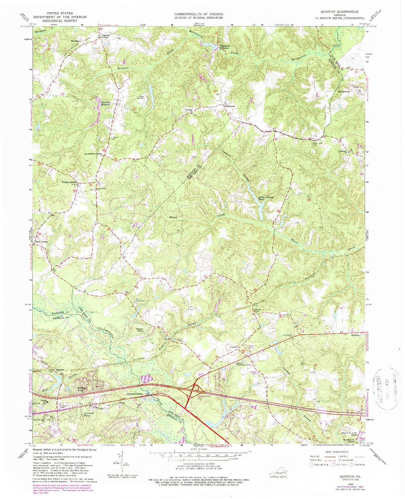 USGS 1:24000-SCALE QUADRANGLE FOR QUINTON, VA 1965