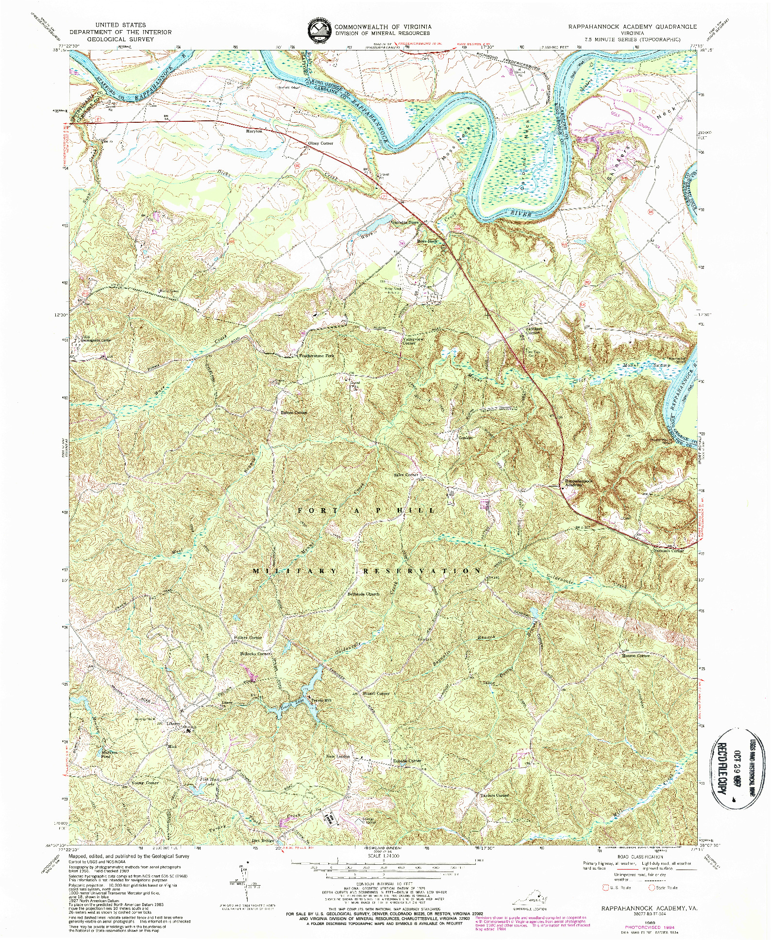 USGS 1:24000-SCALE QUADRANGLE FOR RAPPAHANNOCK ACADEMY, VA 1969