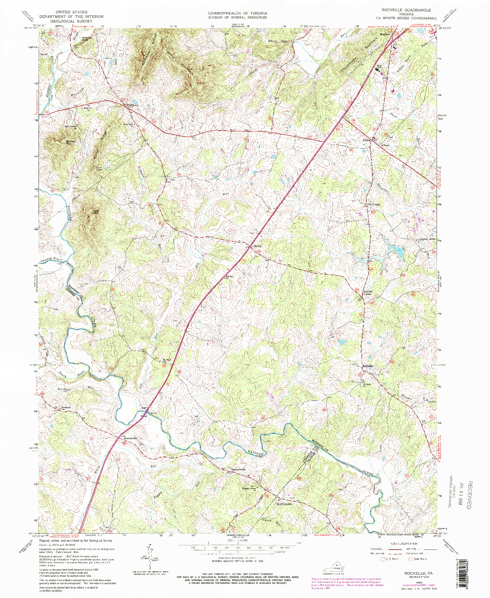 USGS 1:24000-SCALE QUADRANGLE FOR ROCHELLE, VA 1964