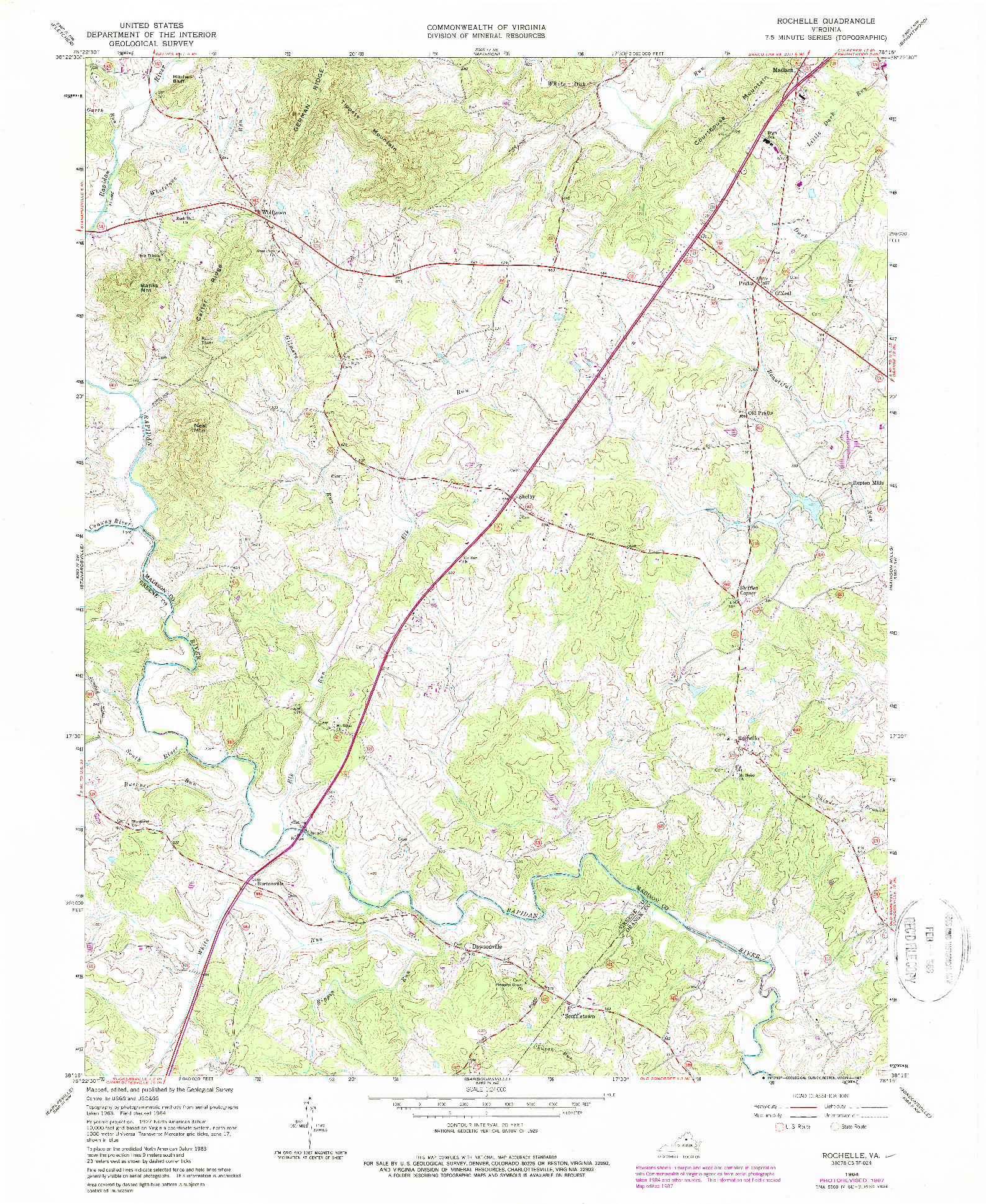 USGS 1:24000-SCALE QUADRANGLE FOR ROCHELLE, VA 1964