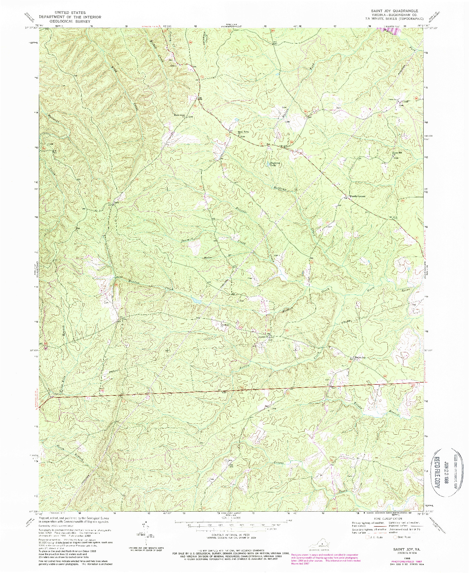 USGS 1:24000-SCALE QUADRANGLE FOR SAINT JOY, VA 1968