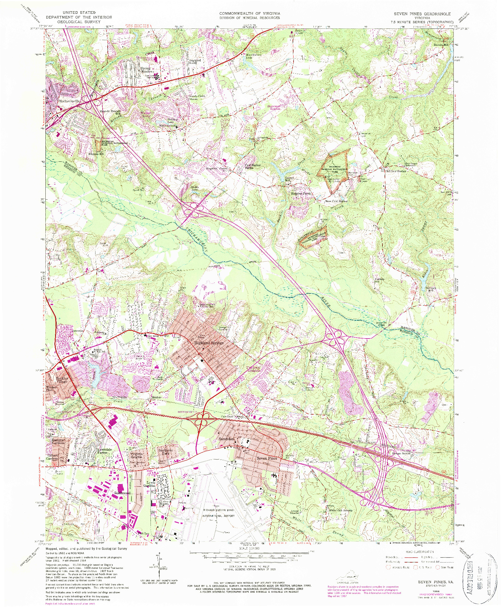 USGS 1:24000-SCALE QUADRANGLE FOR SEVEN PINES, VA 1964