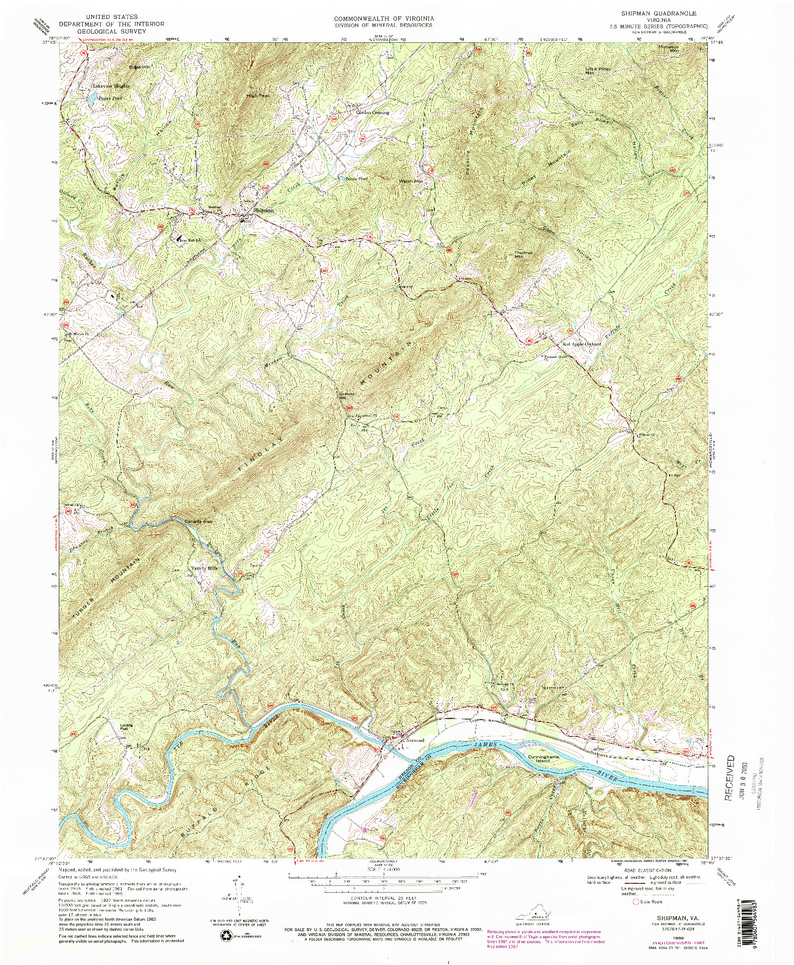 USGS 1:24000-SCALE QUADRANGLE FOR SHIPMAN, VA 1969