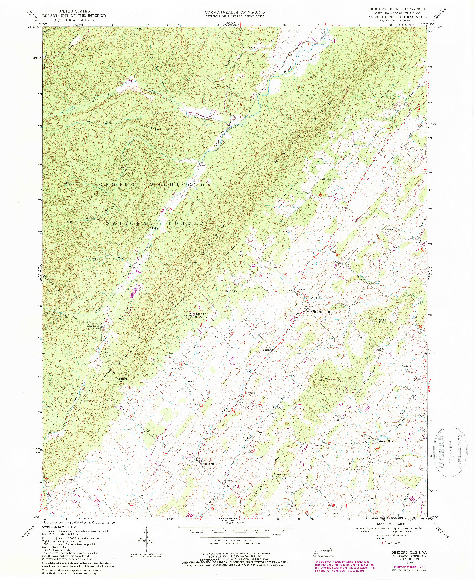 USGS 1:24000-SCALE QUADRANGLE FOR SINGERS GLEN, VA 1967