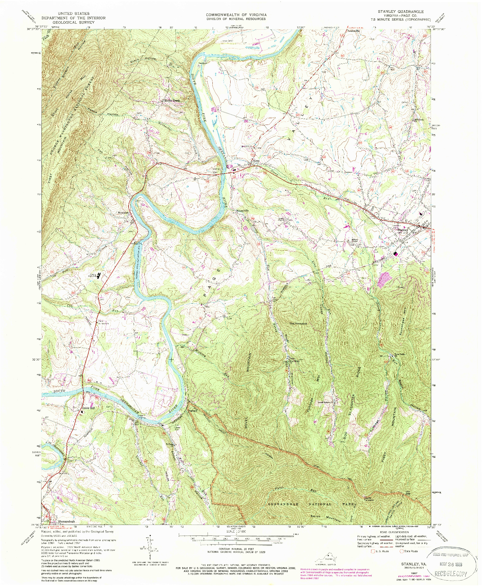 USGS 1:24000-SCALE QUADRANGLE FOR STANLEY, VA 1967