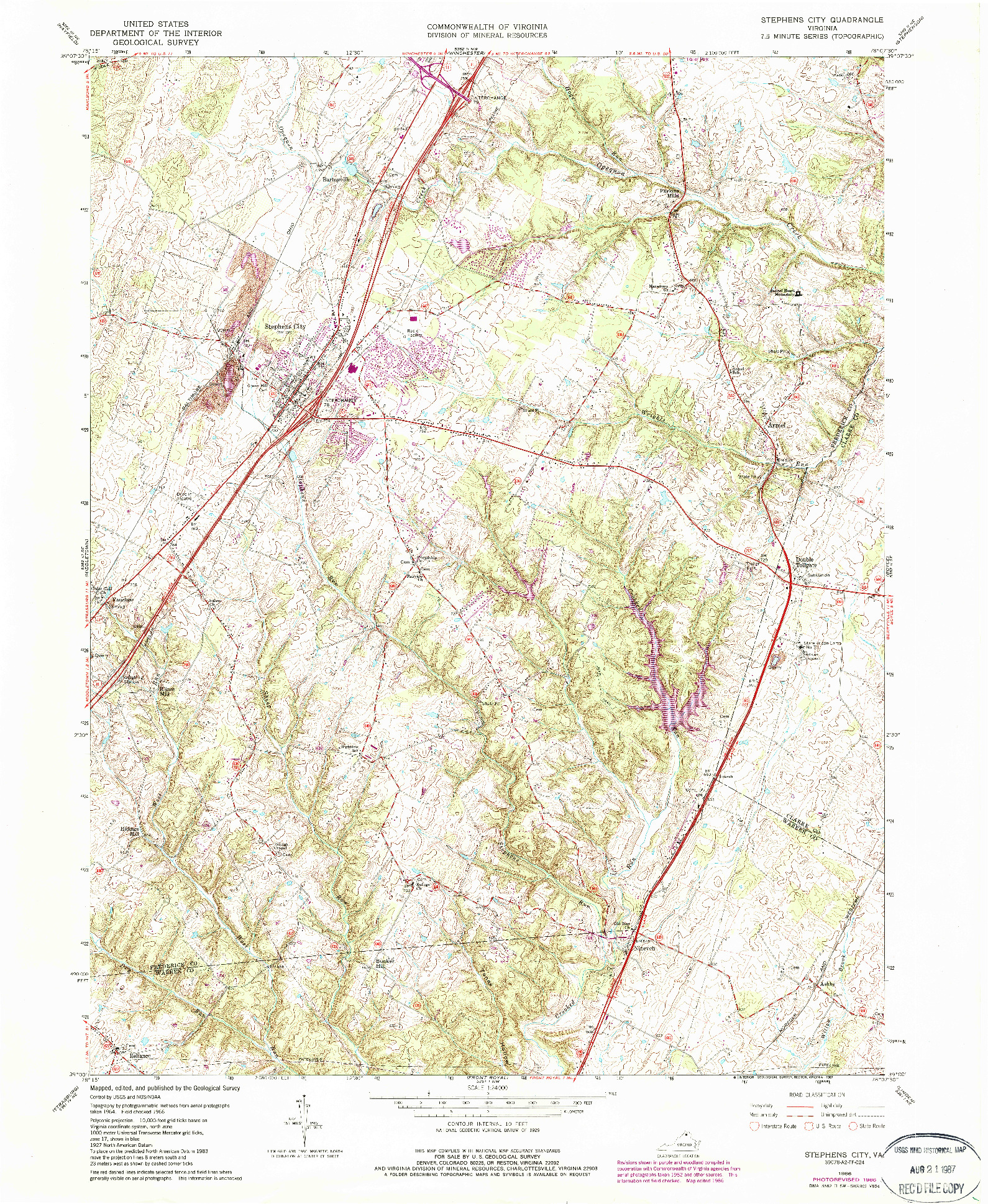 USGS 1:24000-SCALE QUADRANGLE FOR STEPHENS CITY, VA 1966