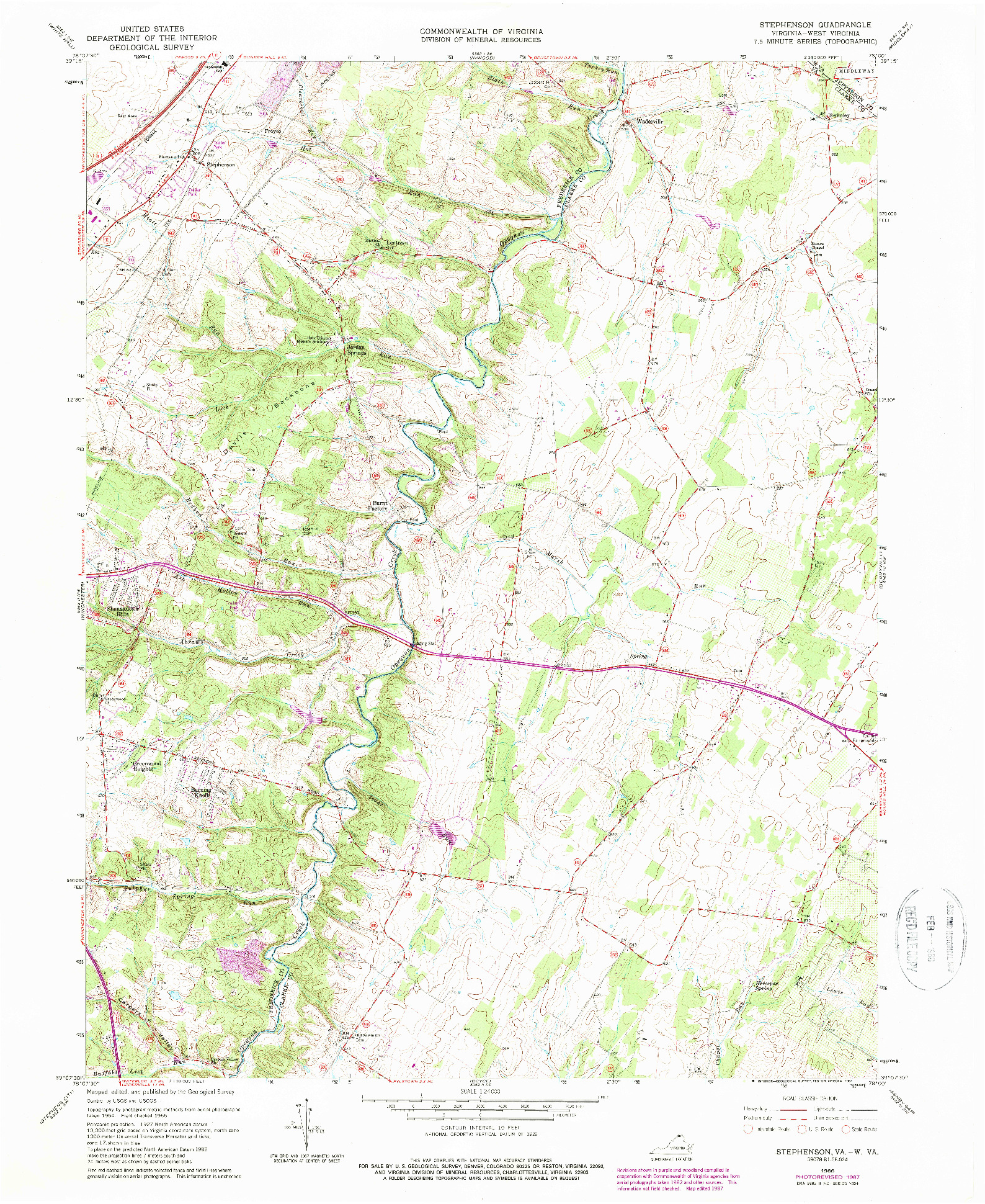 USGS 1:24000-SCALE QUADRANGLE FOR STEPHENSON, VA 1966