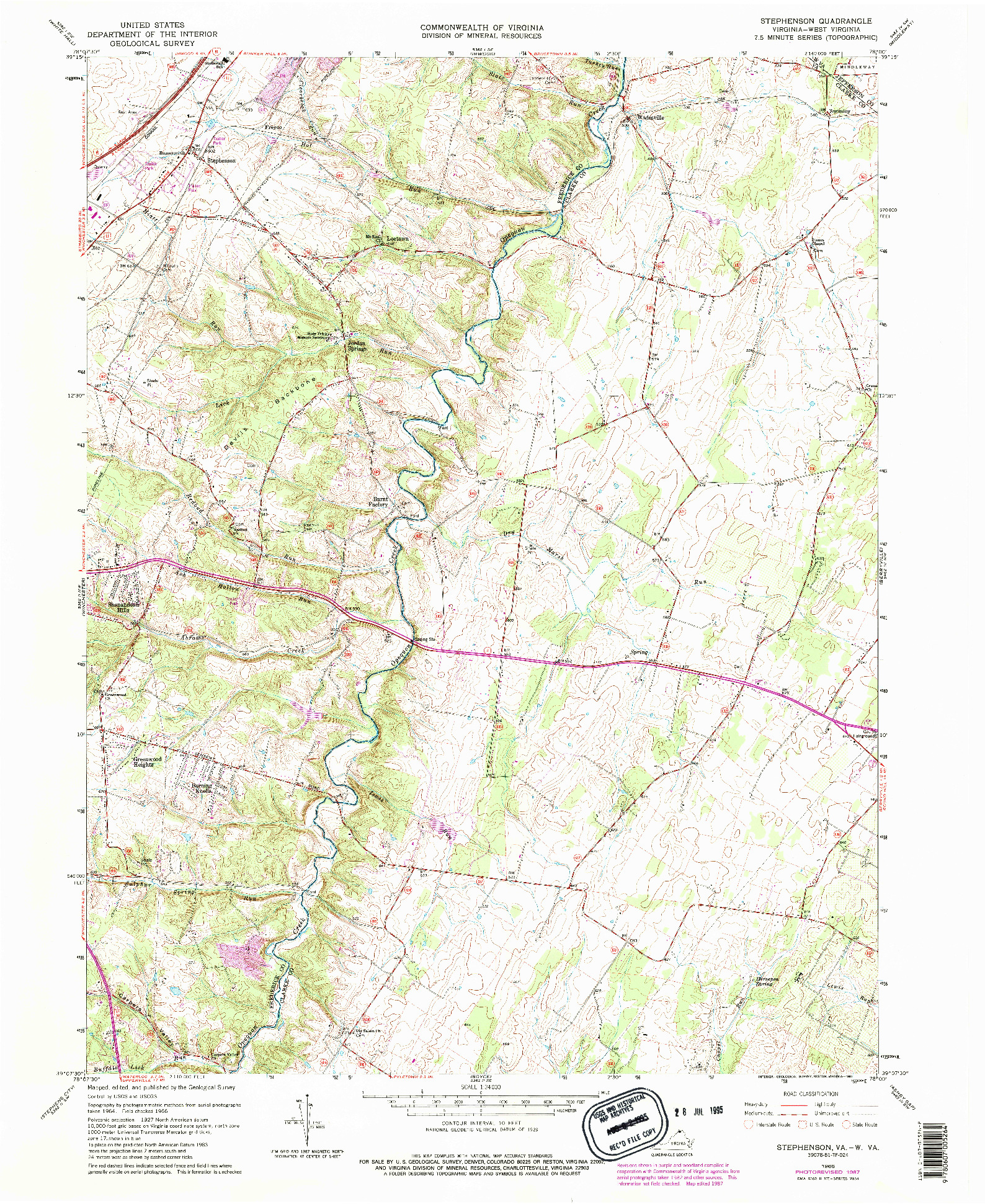 USGS 1:24000-SCALE QUADRANGLE FOR STEPHENSON, VA 1966