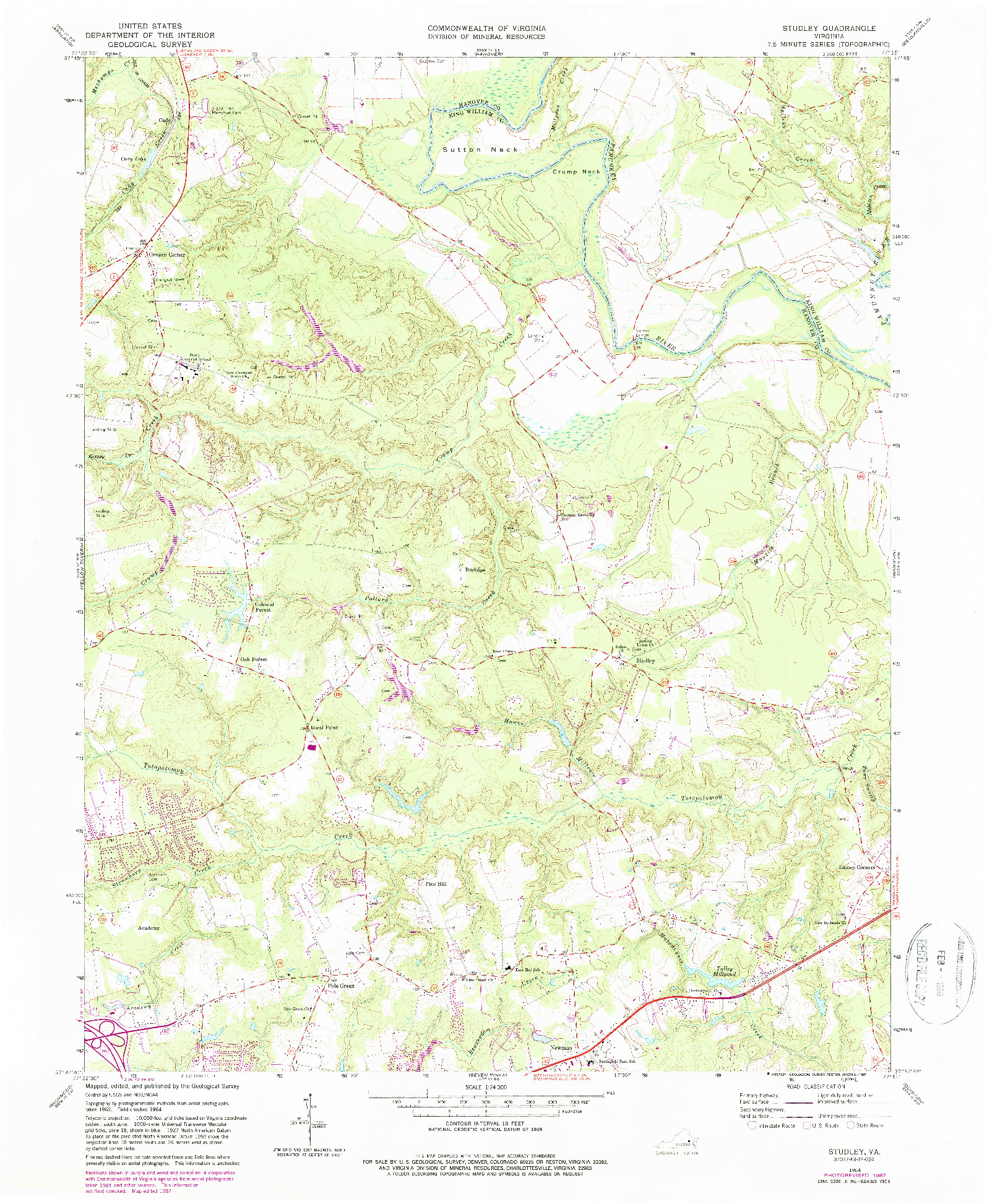 USGS 1:24000-SCALE QUADRANGLE FOR STUDLEY, VA 1964