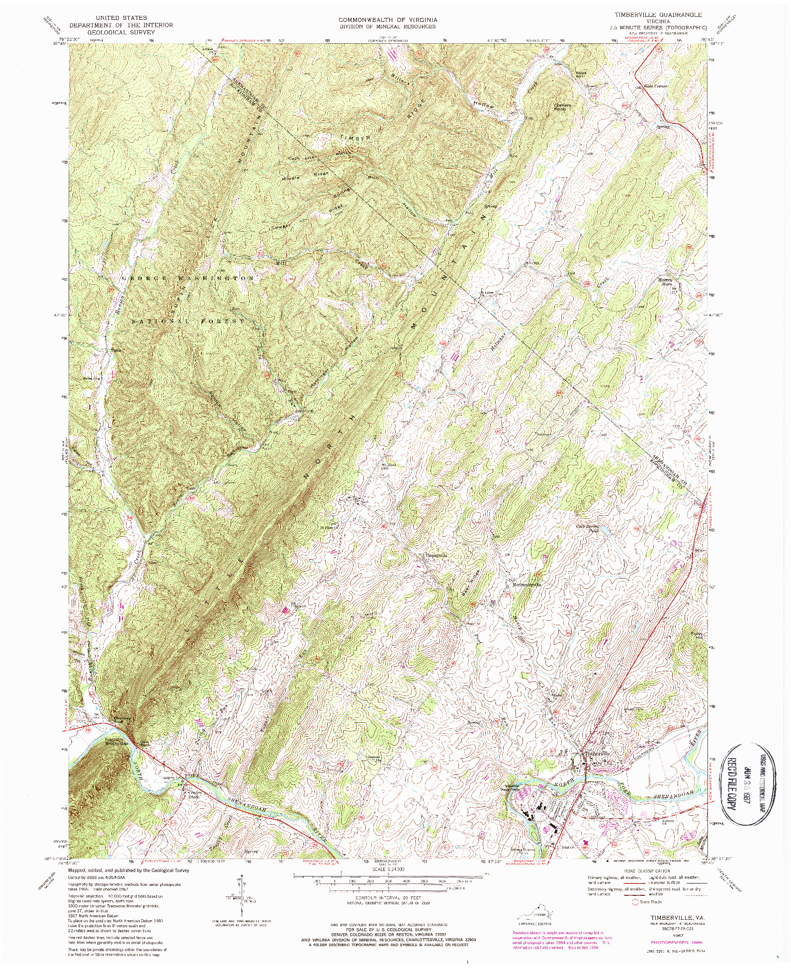 USGS 1:24000-SCALE QUADRANGLE FOR TIMBERVILLE, VA 1967